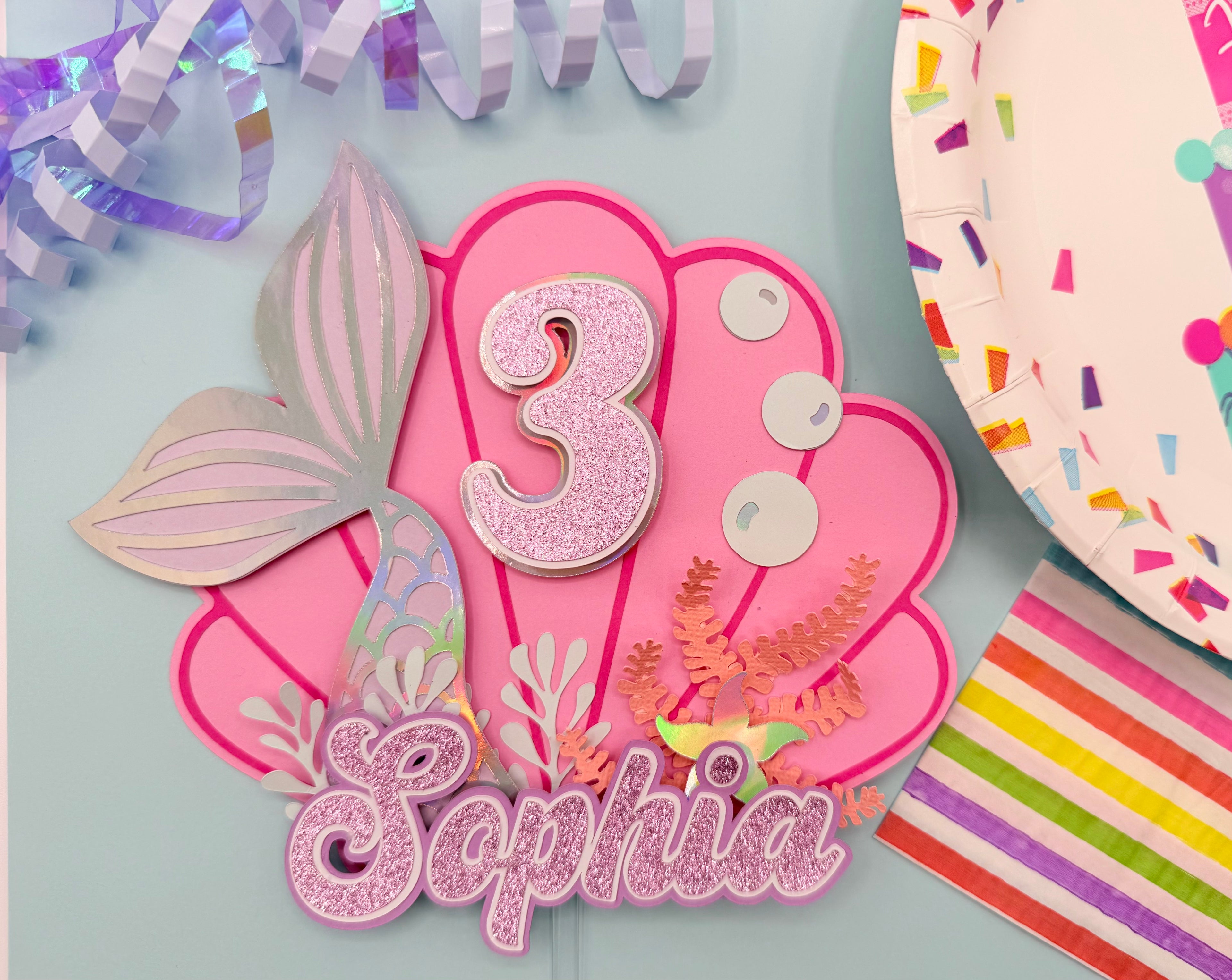 Mermaid Cake Topper | Custom Name Age Birthday