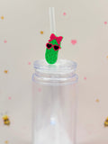 Cute Pickle Straw Topper | Pink Bow & Heart Sunglasses Straw Charm