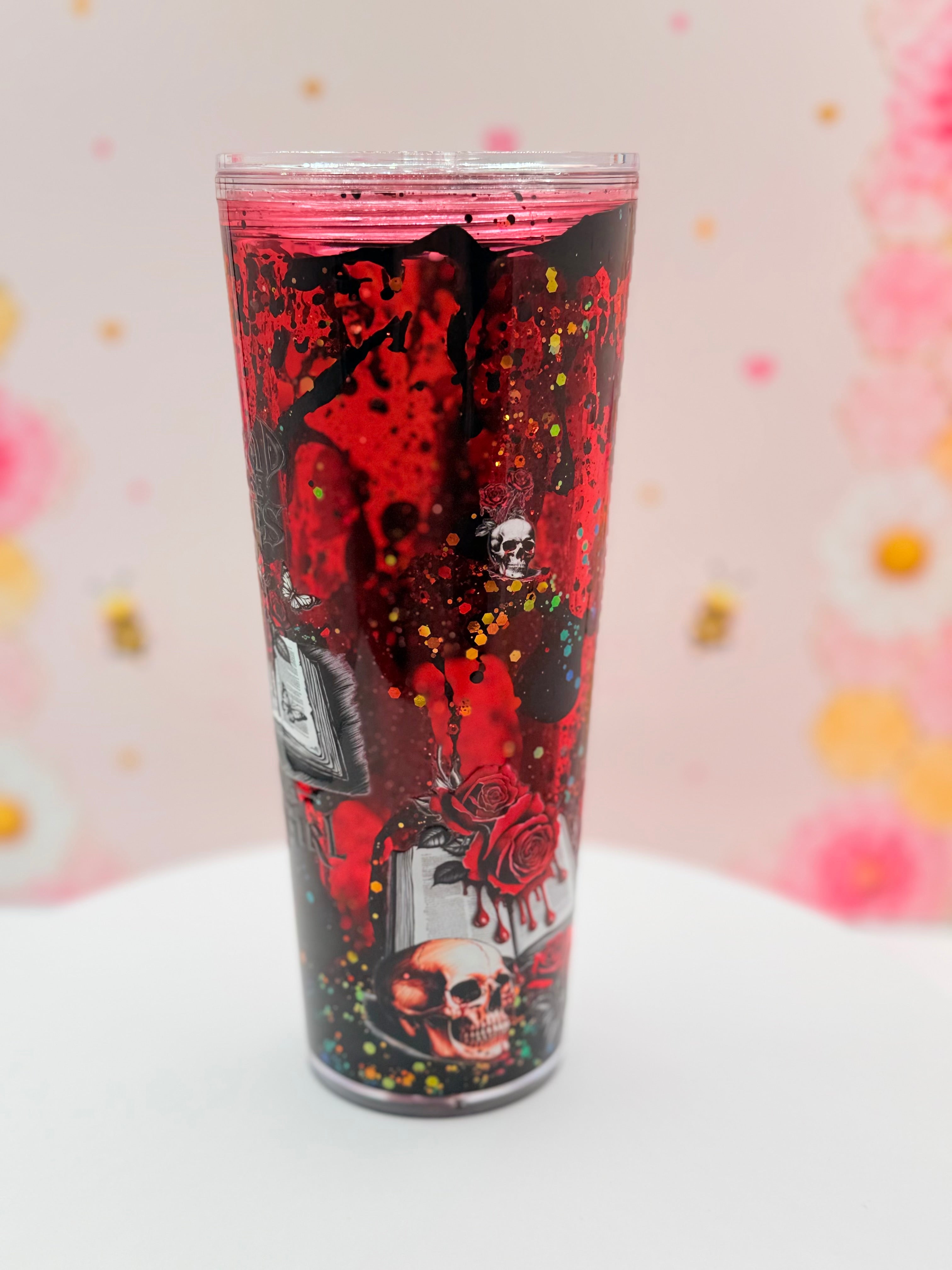 Dark Academia Book Lover Lava Tumbler | Handmade Glitter Flow Cup | 24 oz Double Wall Acrylic Tumbler | Gothic Reader Gift