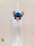 Blue Alien Holding Heart Straw Topper