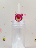 Pink Bear Straw Topper | Cute Bear Straw Charm