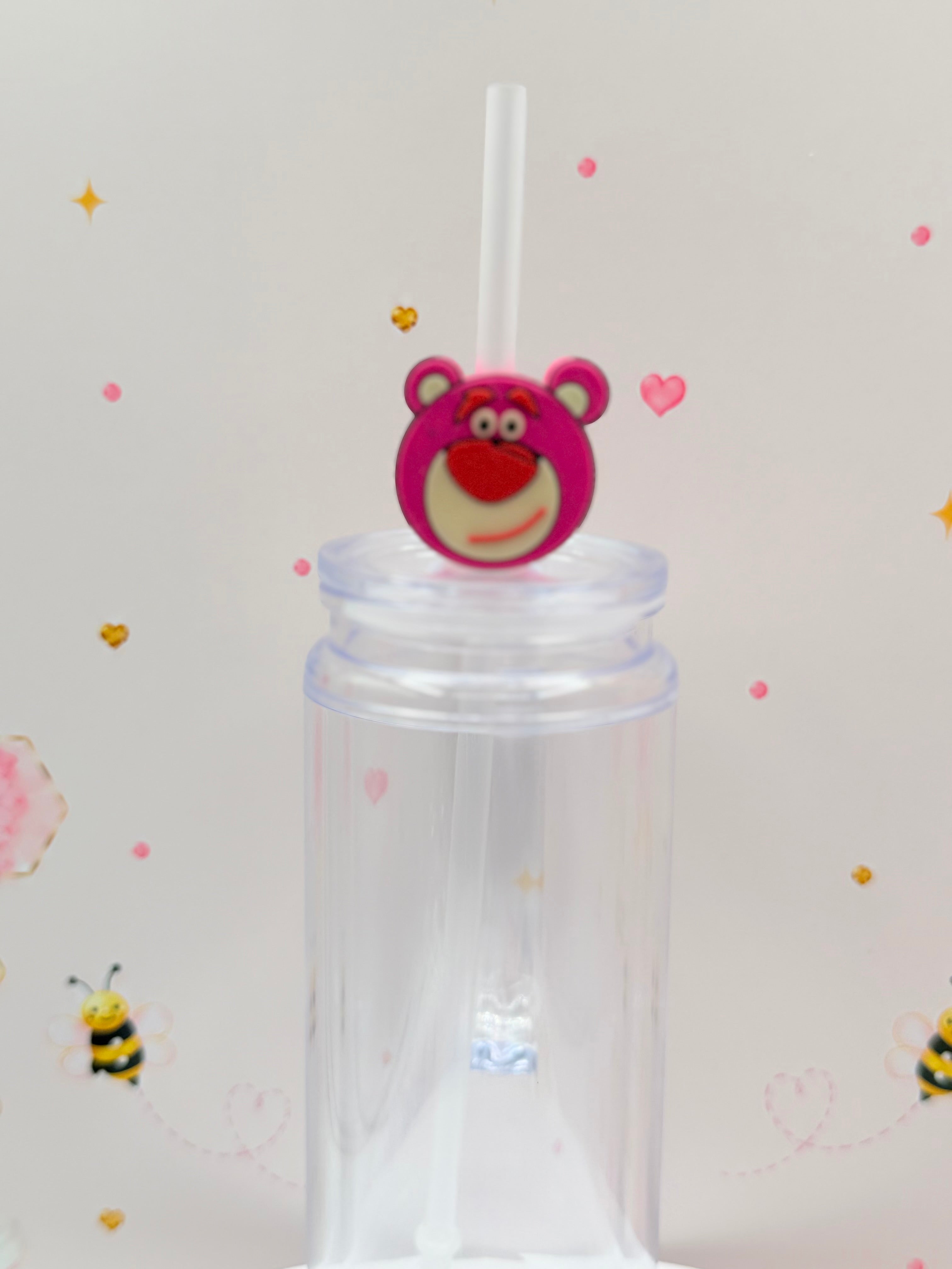 Pink Bear Straw Topper | Cute Bear Straw Charm