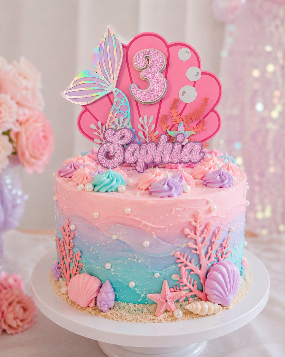 Mermaid Cake Topper | Custom Name Age Birthday
