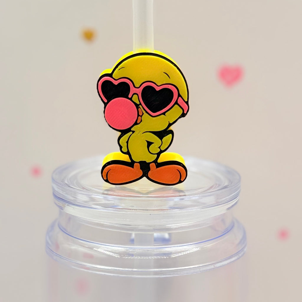 Cute Duck Straw Topper | Pink Heart Sunglasses Duck Straw Charm