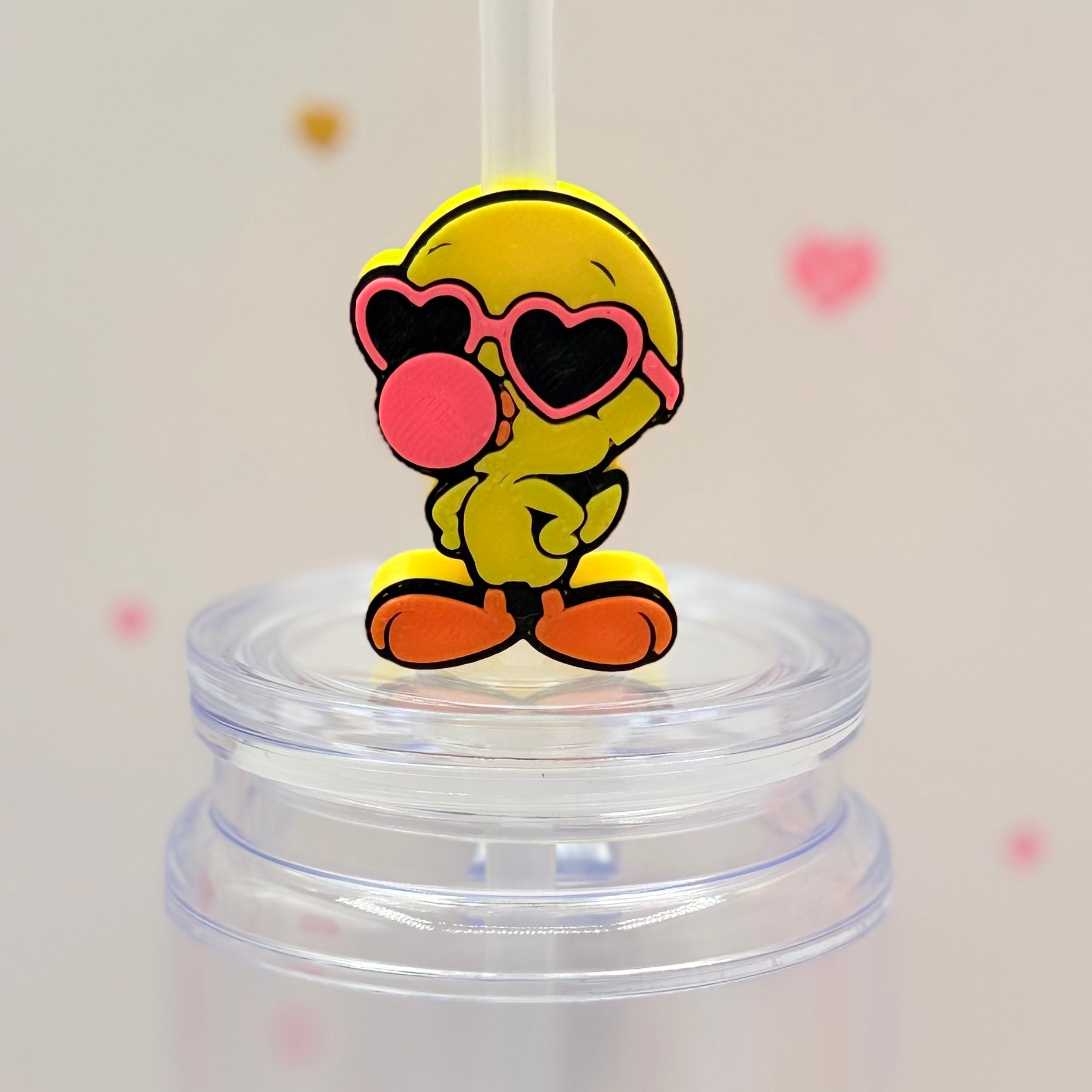 Cute Duck Straw Topper | Pink Heart Sunglasses Duck Straw Charm