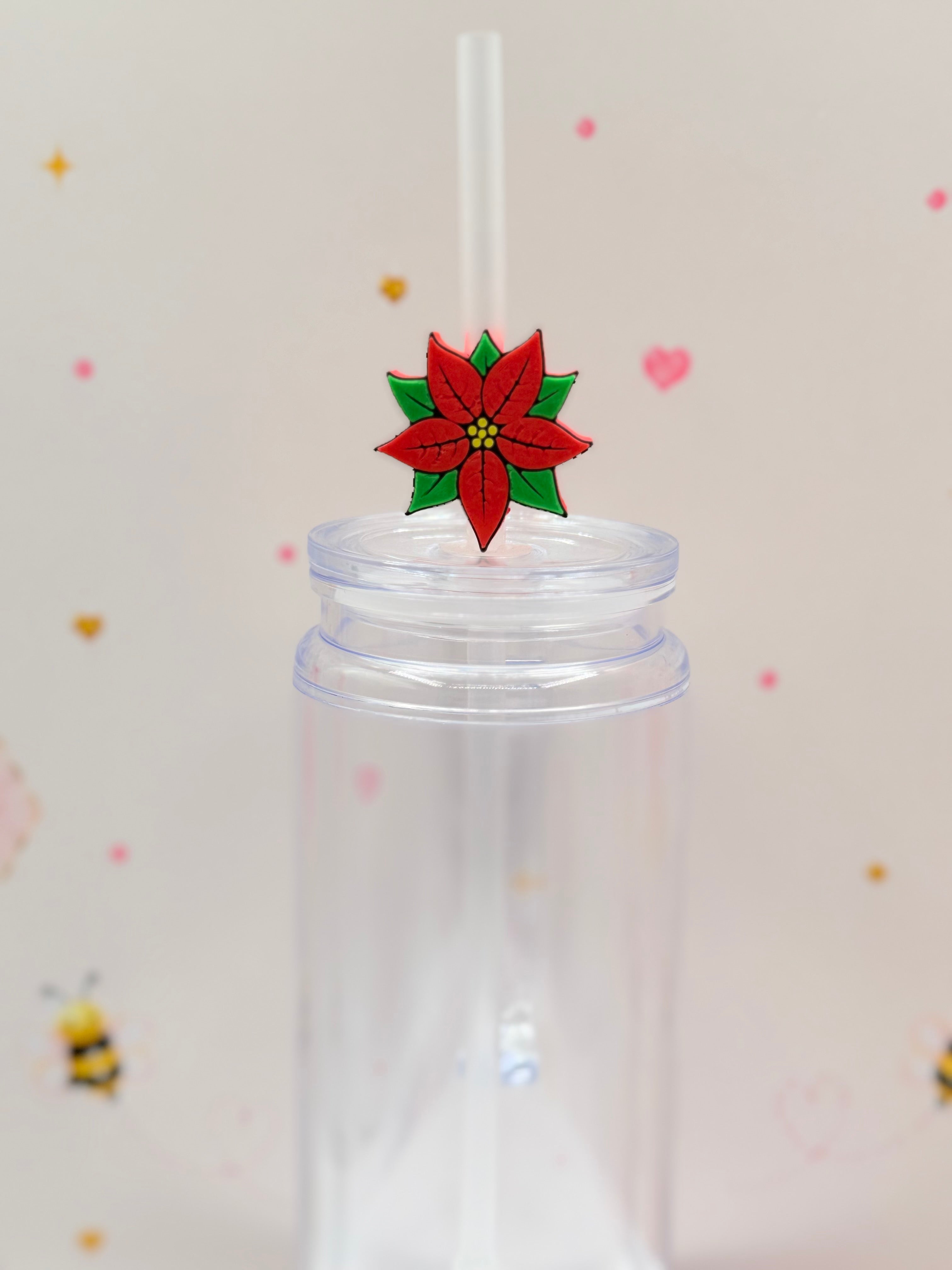 Poinsettia Straw Topper | Christmas Flower Straw Charm