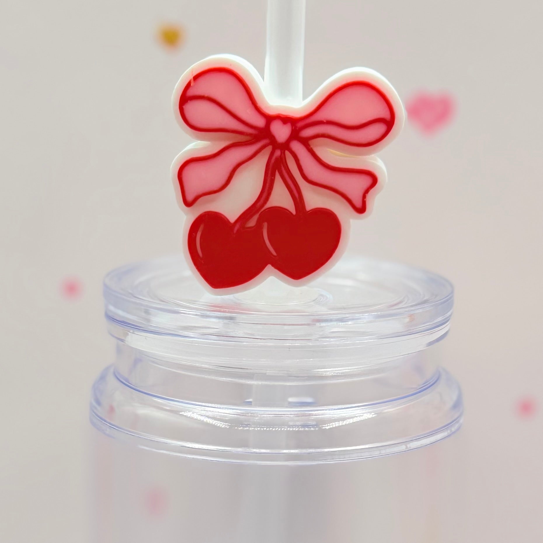 Cherry Bow Straw Topper | Cute Coquette Straw Charm