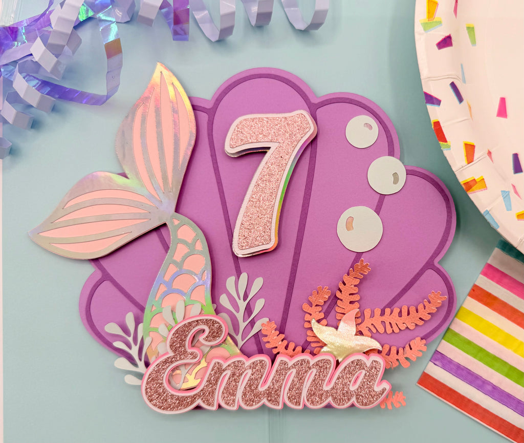 Mermaid Cake Topper | Custom Name Age Birthday