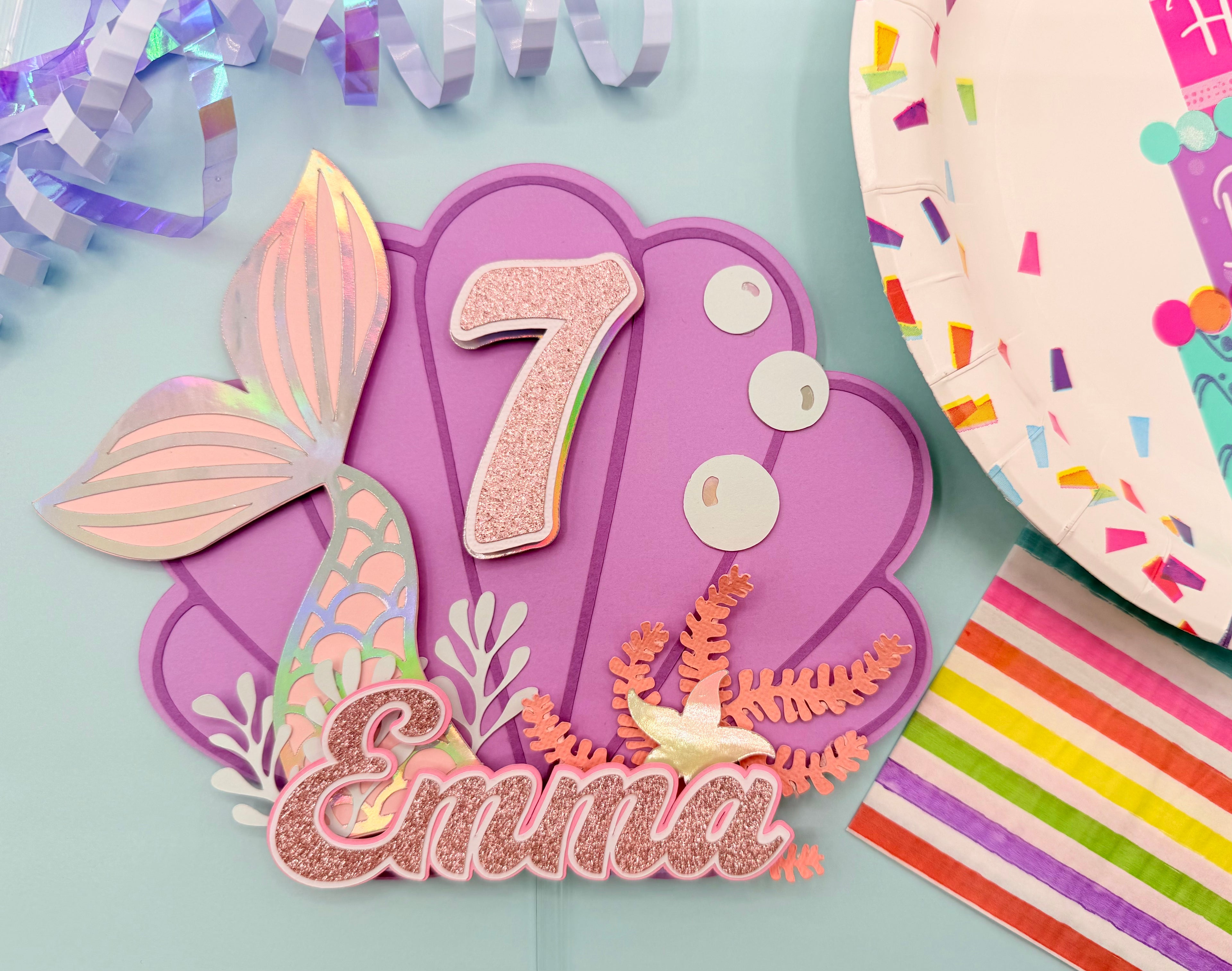 Mermaid Cake Topper | Custom Name Age Birthday