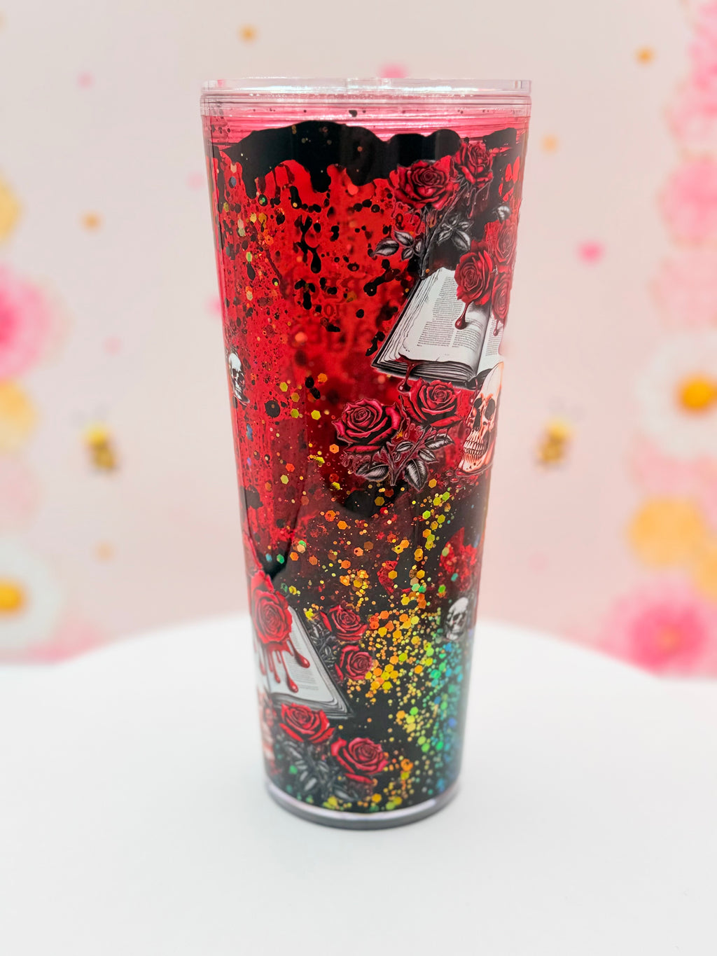 Dark Academia Book Lover Lava Tumbler | Handmade Glitter Flow Cup | 24 oz Double Wall Acrylic Tumbler | Gothic Reader Gift