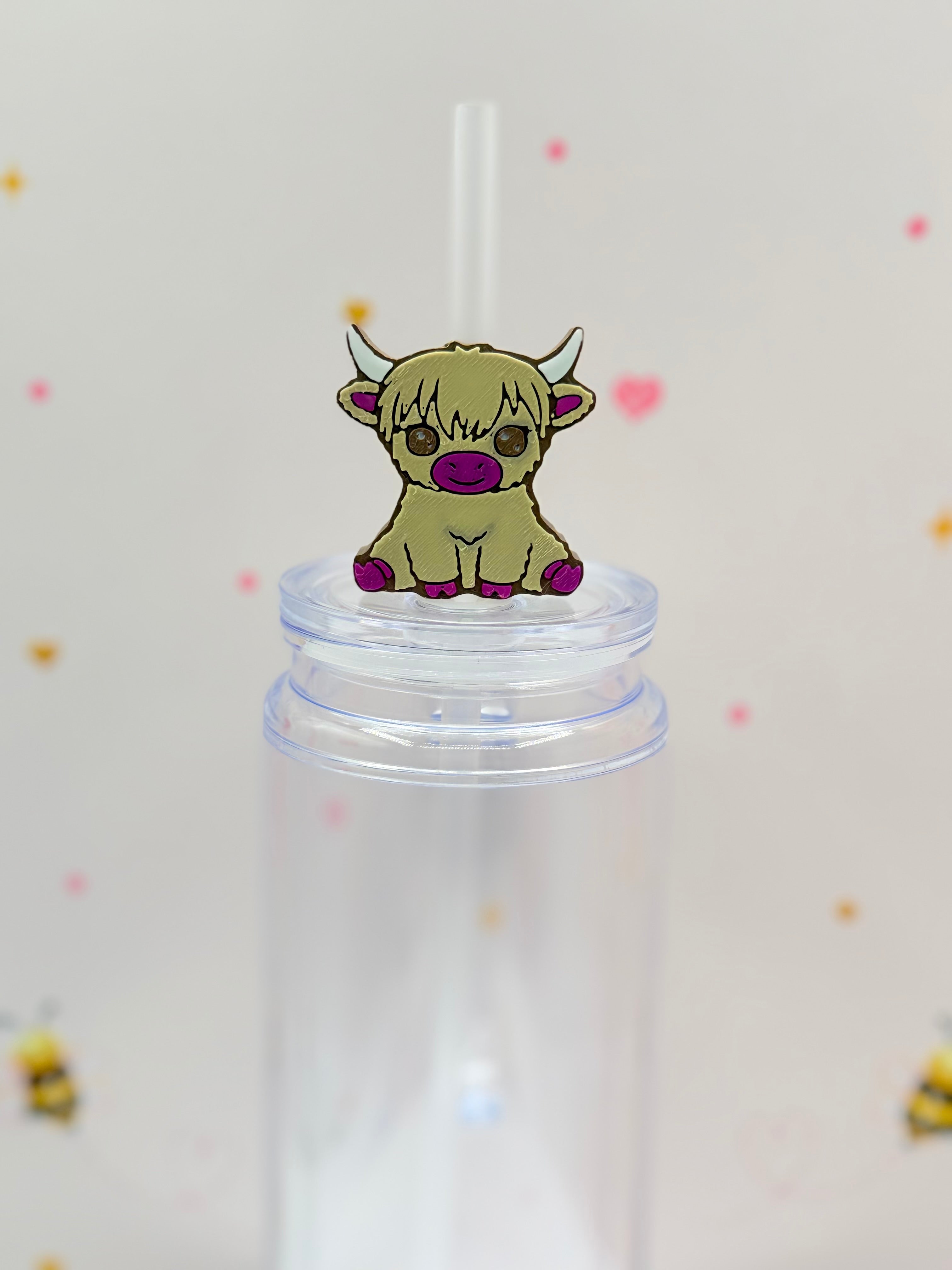 Highland Cow Straw Topper | Cute Cow Straw Charm