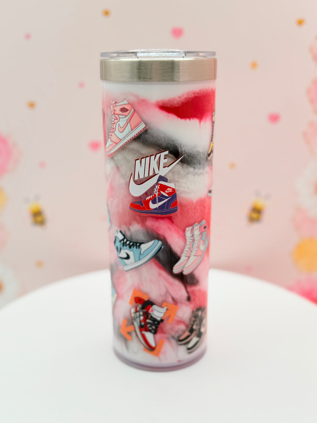 Sneaker-Inspired Skinny Tumbler | Pink & Black Handmade Stainless Steel Tumbler | Fashion Lover Gift | 20oz