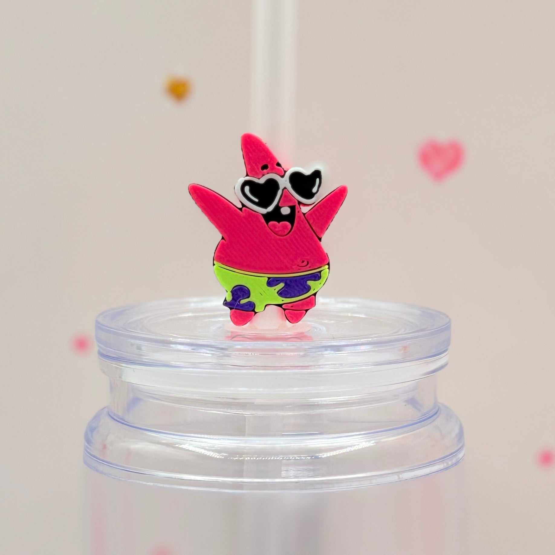 Pink Starfish Straw Topper with Sunglasses | Cute Beach Straw Charm