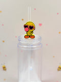 Cute Duck Straw Topper | Pink Heart Sunglasses Duck Straw Charm