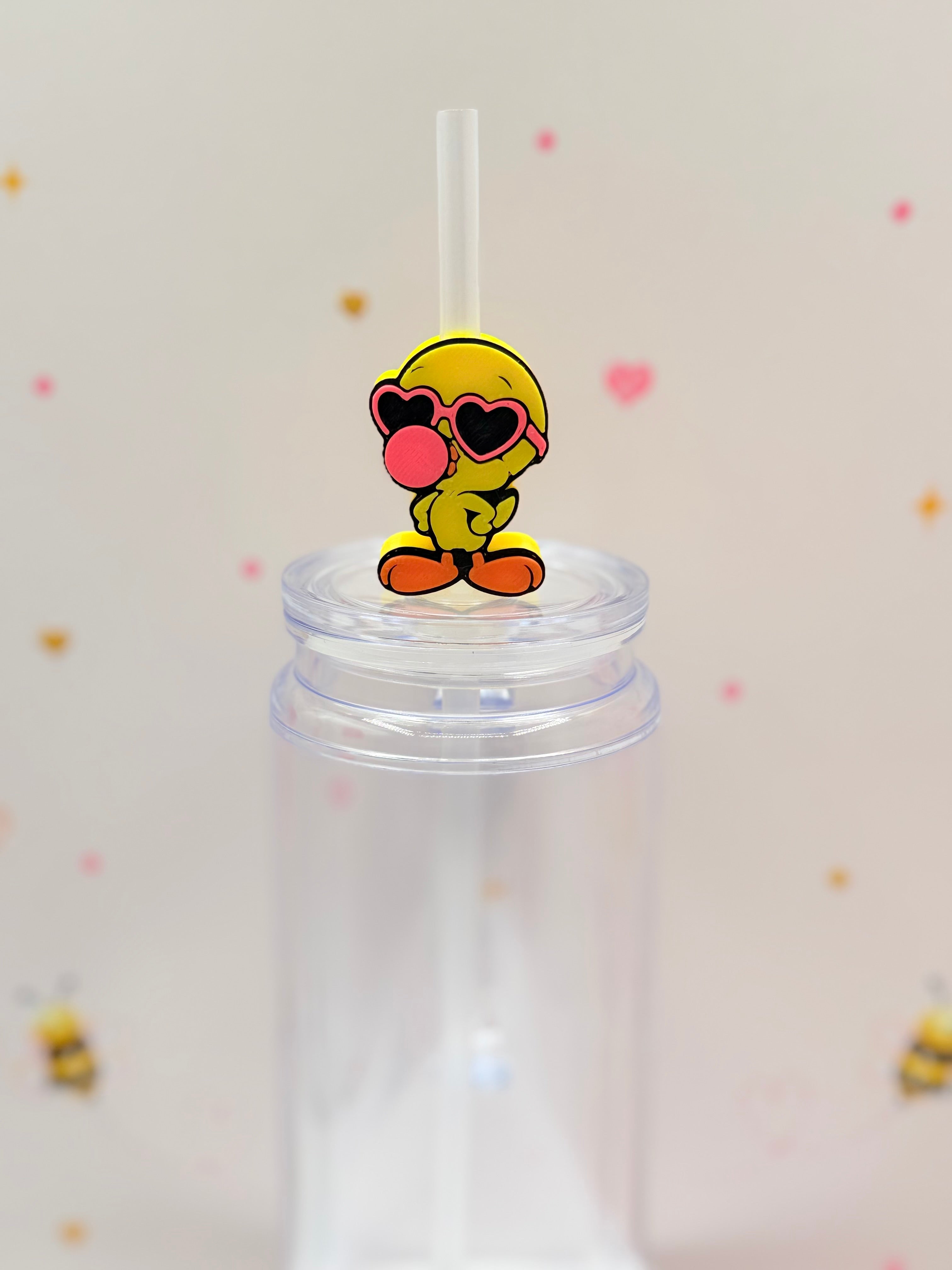 Cute Duck Straw Topper | Pink Heart Sunglasses Duck Straw Charm