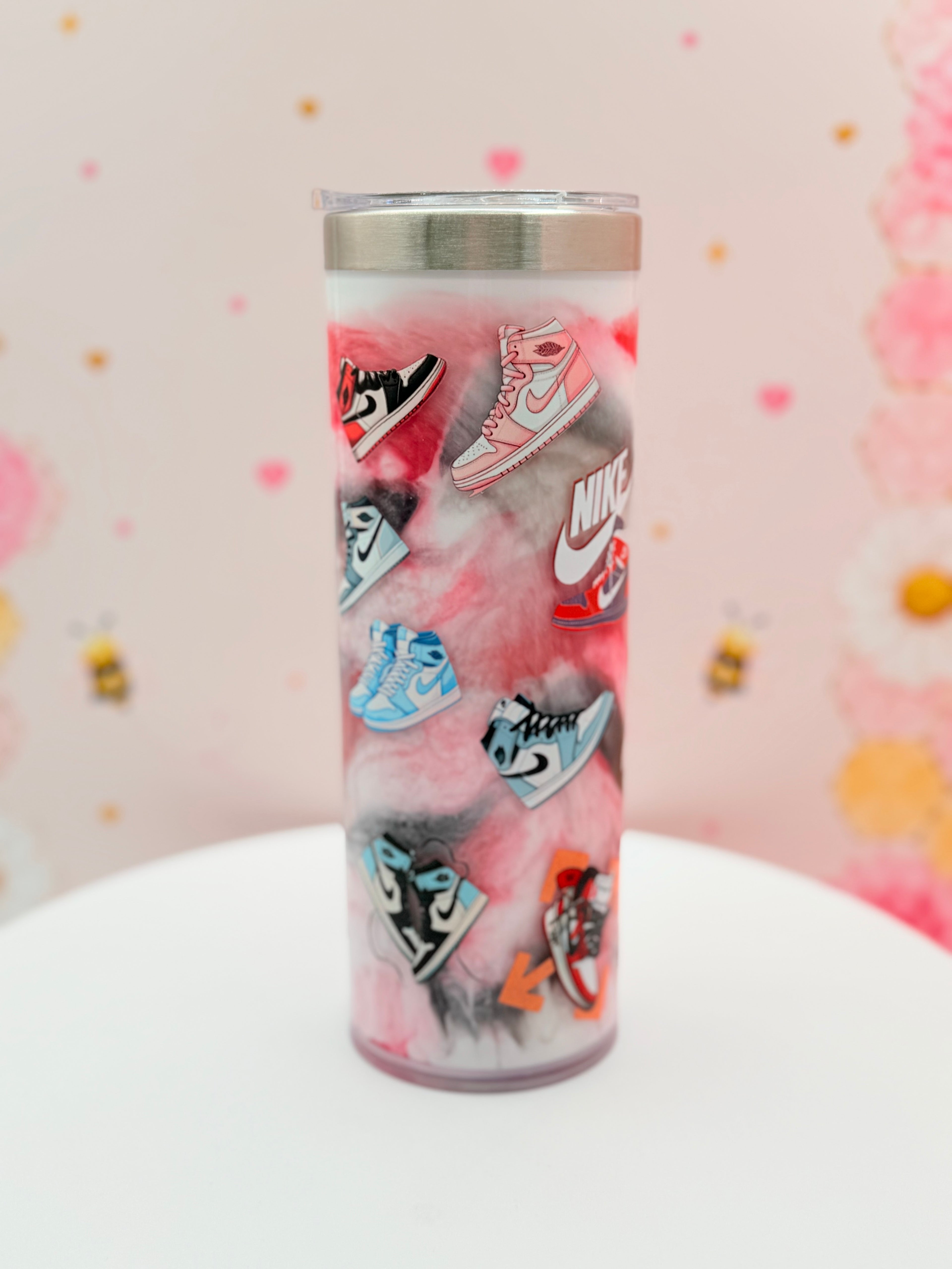 Sneaker-Inspired Skinny Tumbler | Pink & Black Handmade Stainless Steel Tumbler | Fashion Lover Gift | 20oz
