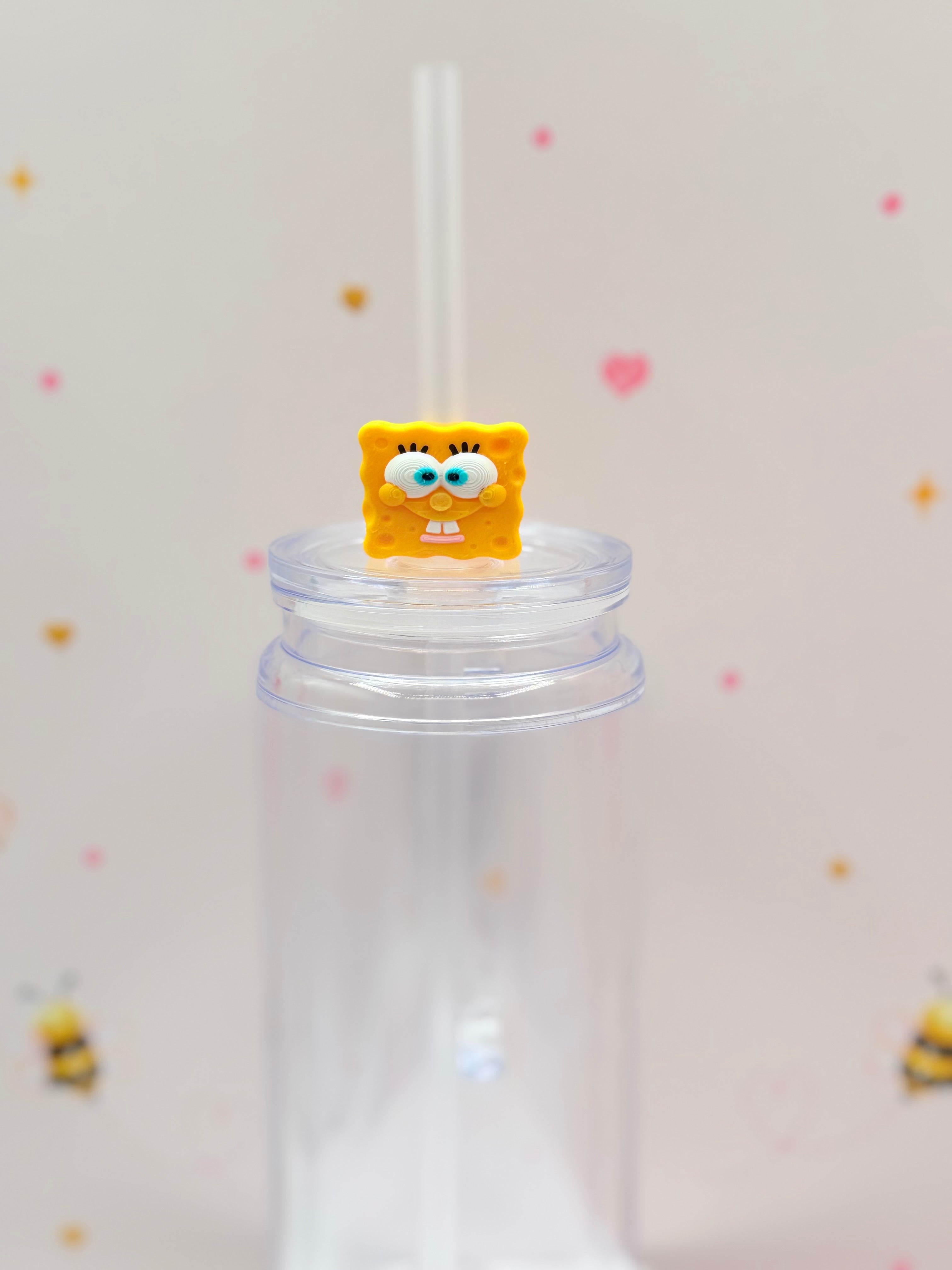 Cute Yellow Sponge Straw Topper | Cartoon-Inspired Straw Charm