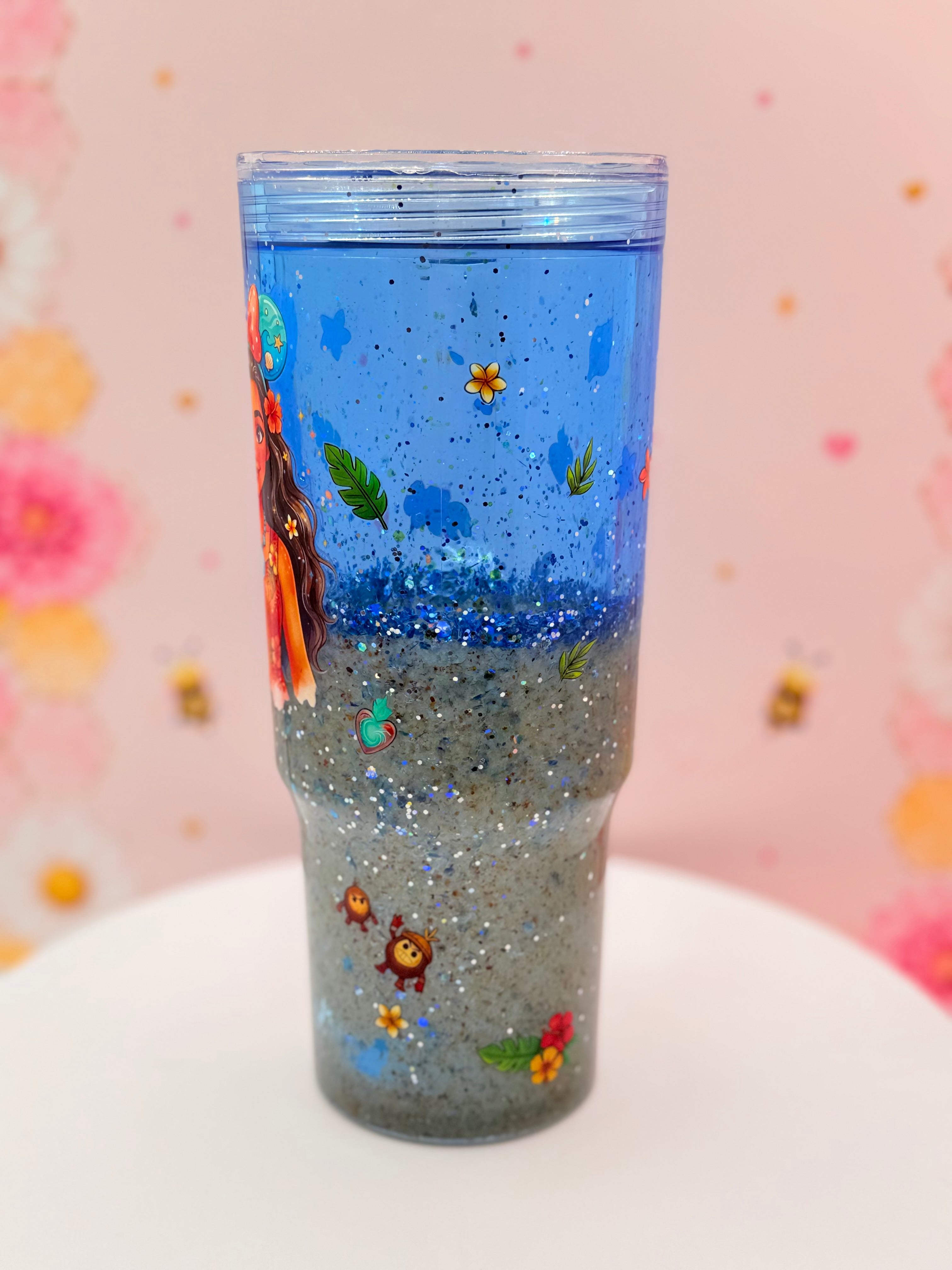Island Princess Inspired Lava Tumbler | Handmade Blue Glitter Flow Cup | 40 oz Double Wall Acrylic Tumbler with Handle | Tropical Gift