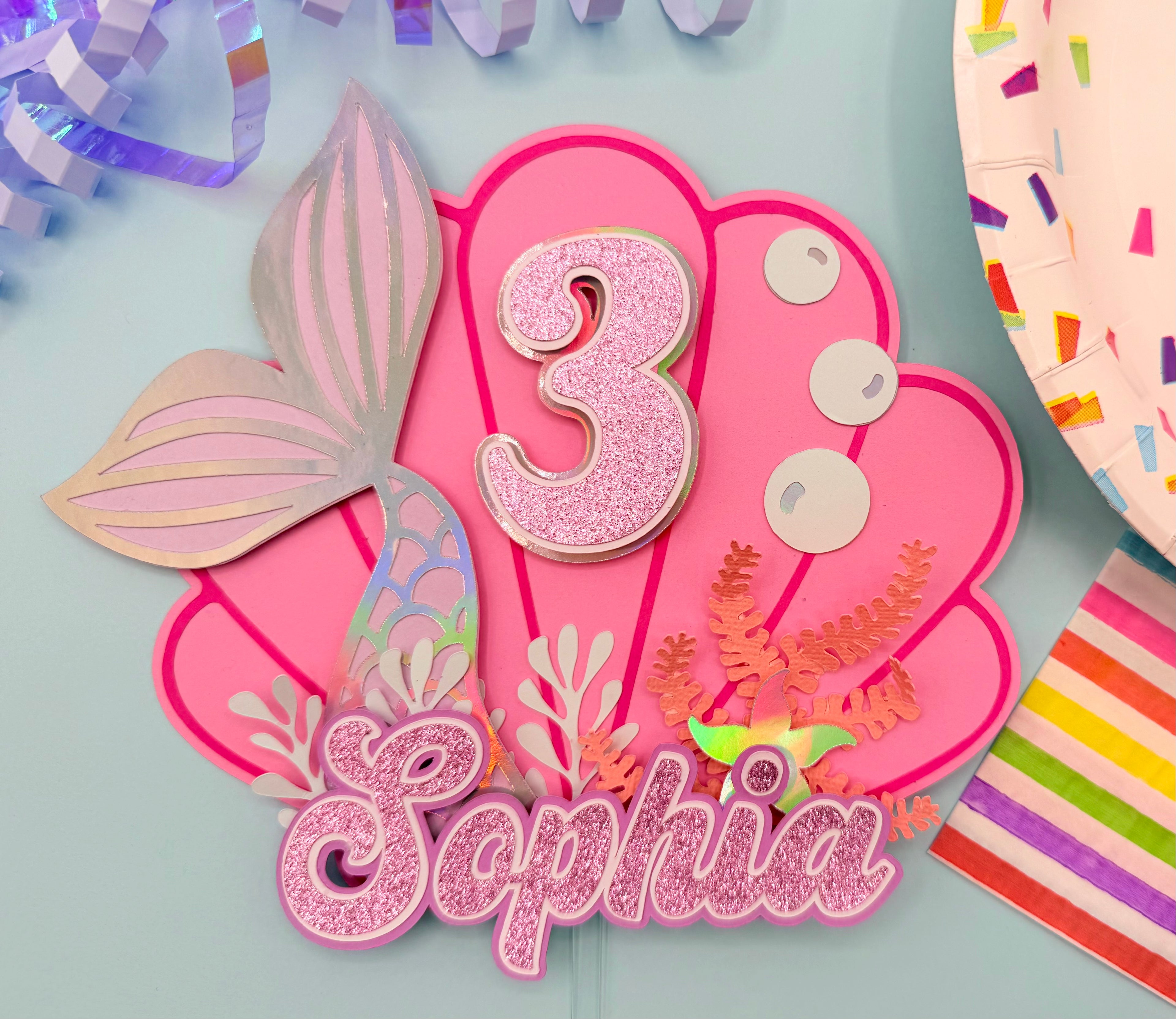 Mermaid Cake Topper | Custom Name Age Birthday