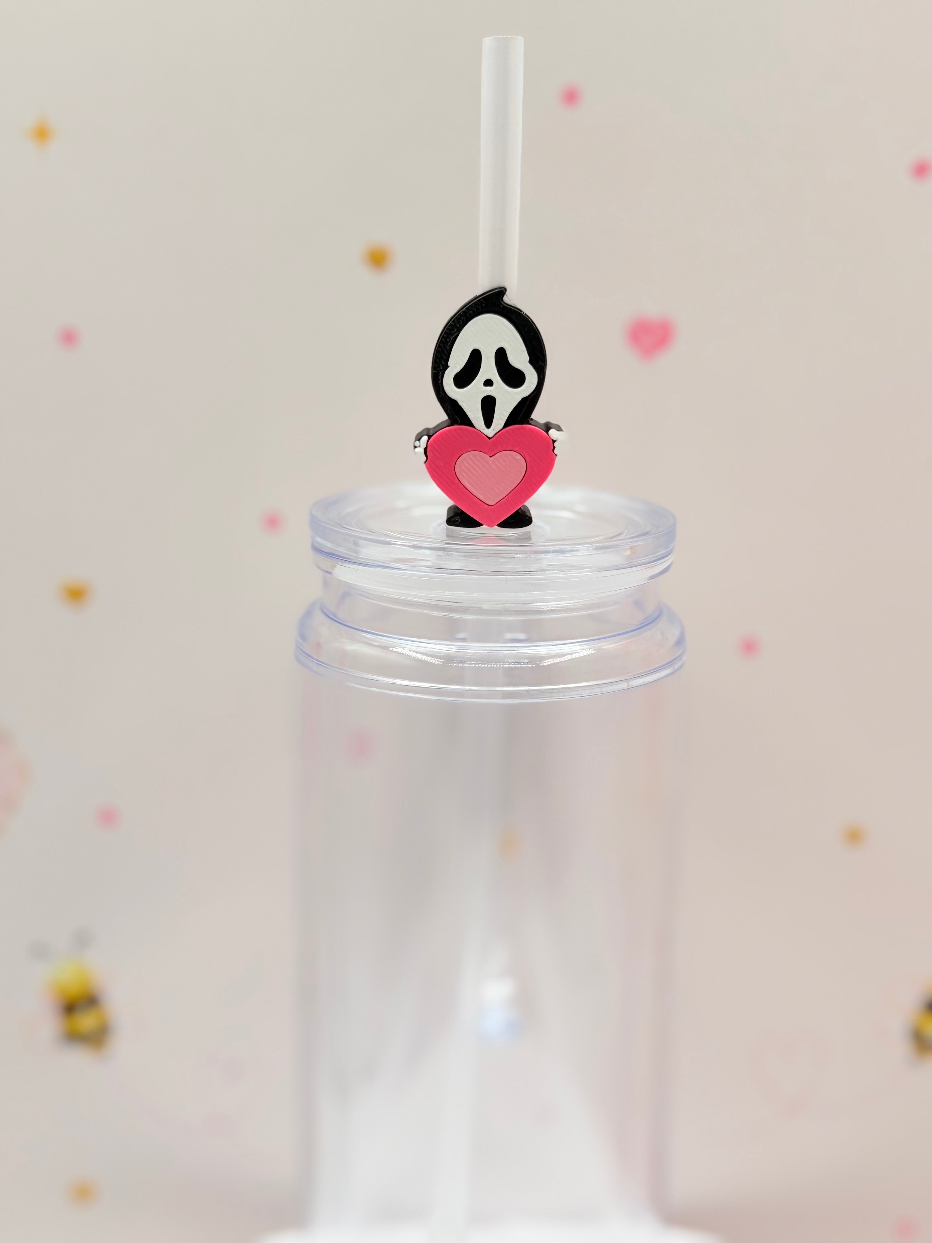 Spooky Ghost Holding Heart Straw Topper | Cute Horror Straw Charm | Valentine’s Accessory