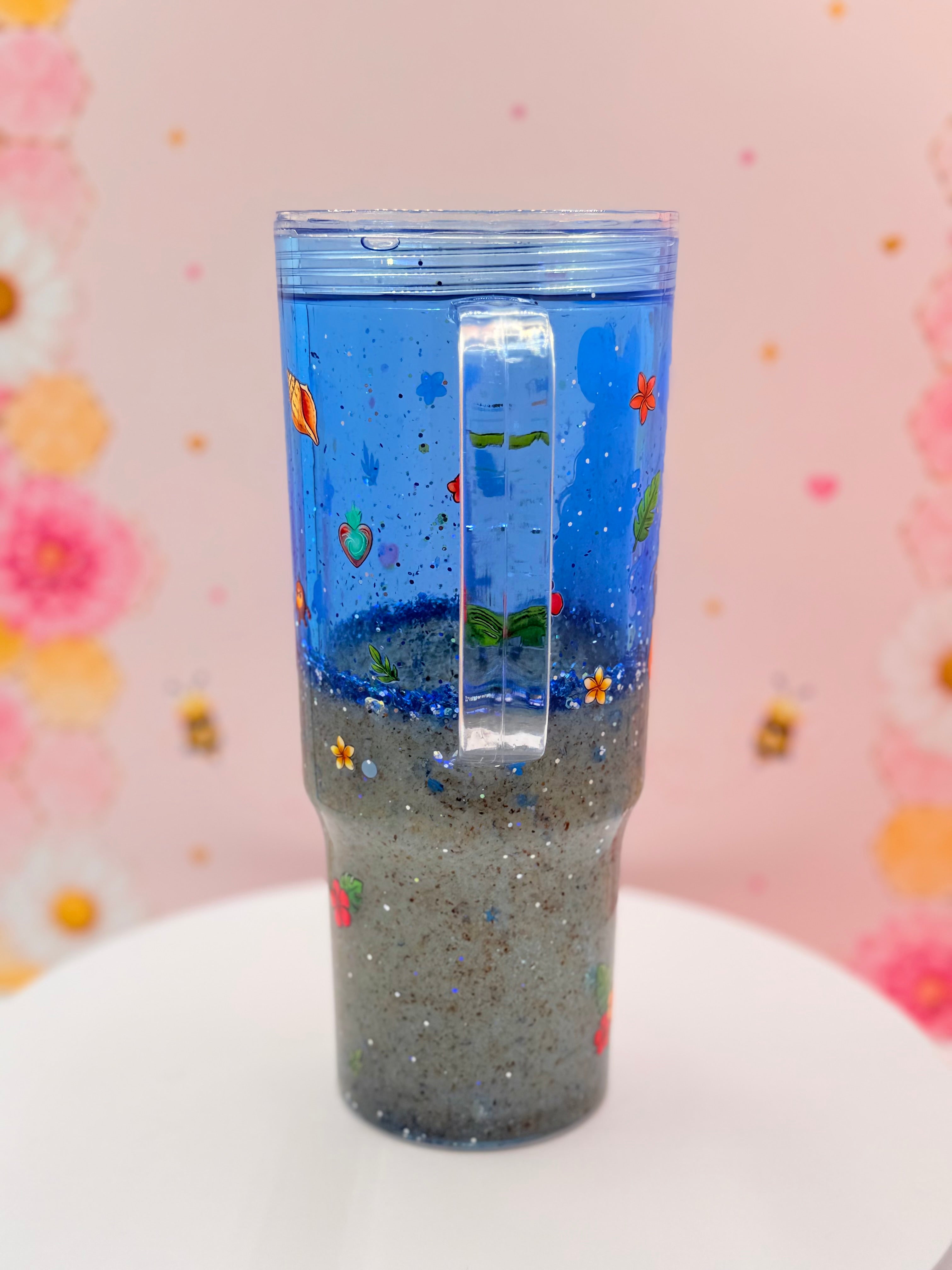 Island Princess Inspired Lava Tumbler | Handmade Blue Glitter Flow Cup | 40 oz Double Wall Acrylic Tumbler with Handle | Tropical Gift