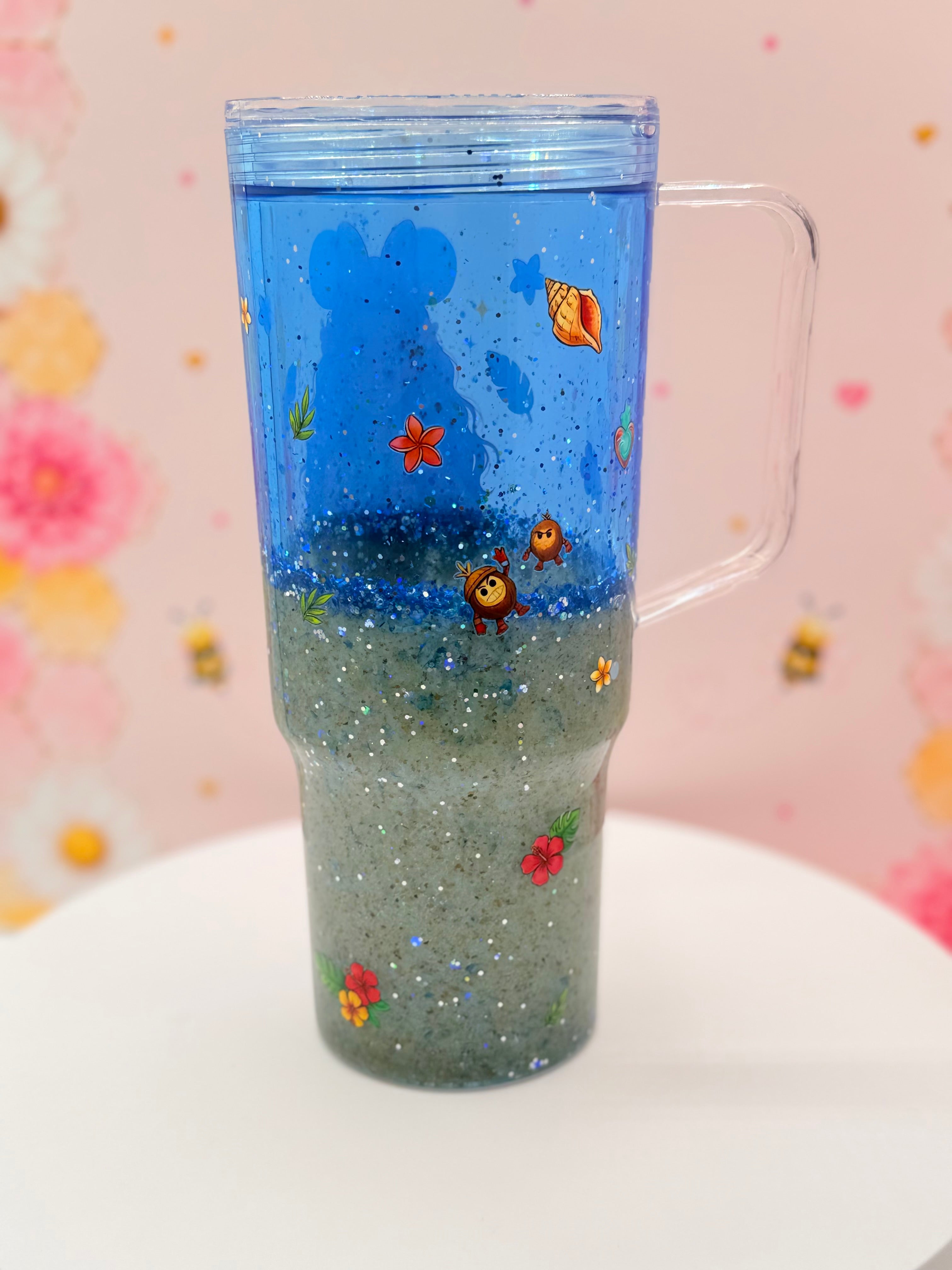 Island Princess Inspired Lava Tumbler | Handmade Blue Glitter Flow Cup | 40 oz Double Wall Acrylic Tumbler with Handle | Tropical Gift