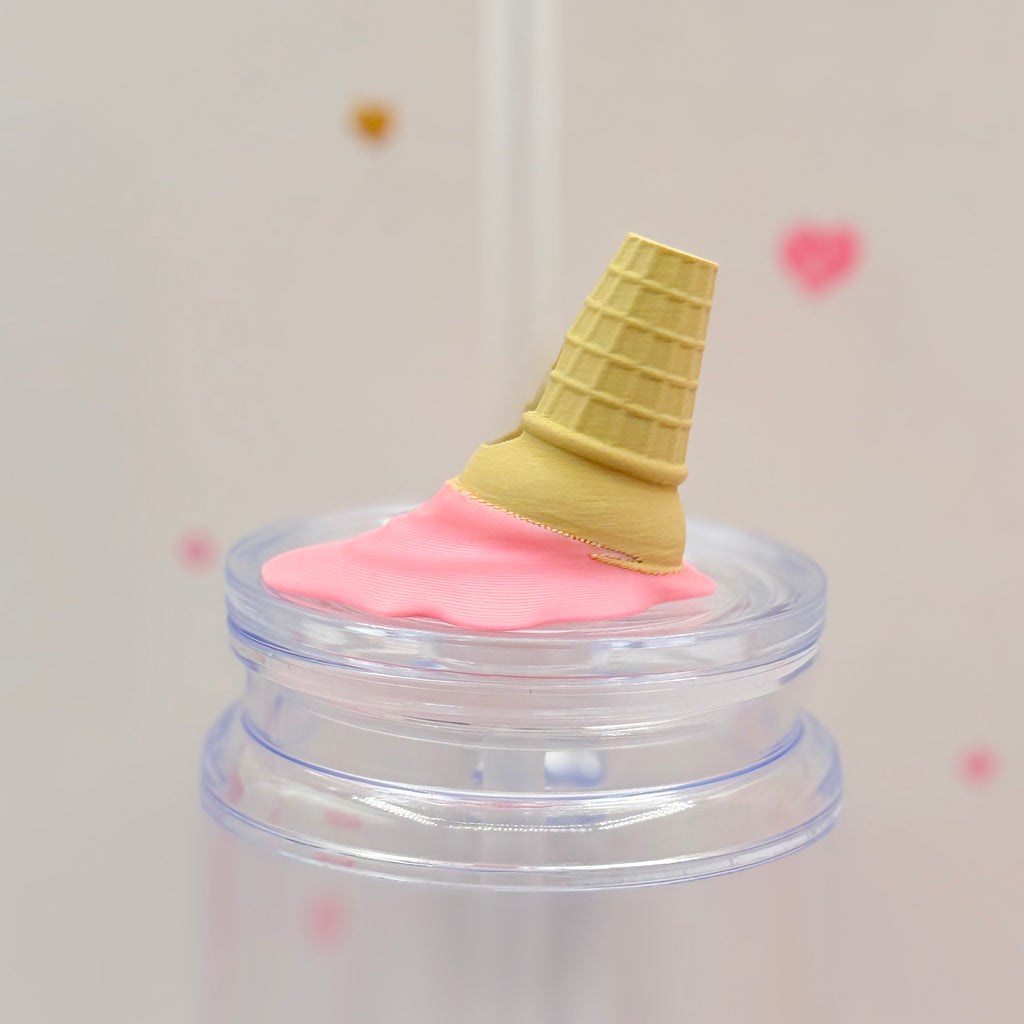 Melted Ice Cream Straw Topper | Pink Ice Cream Cone Straw Charm
