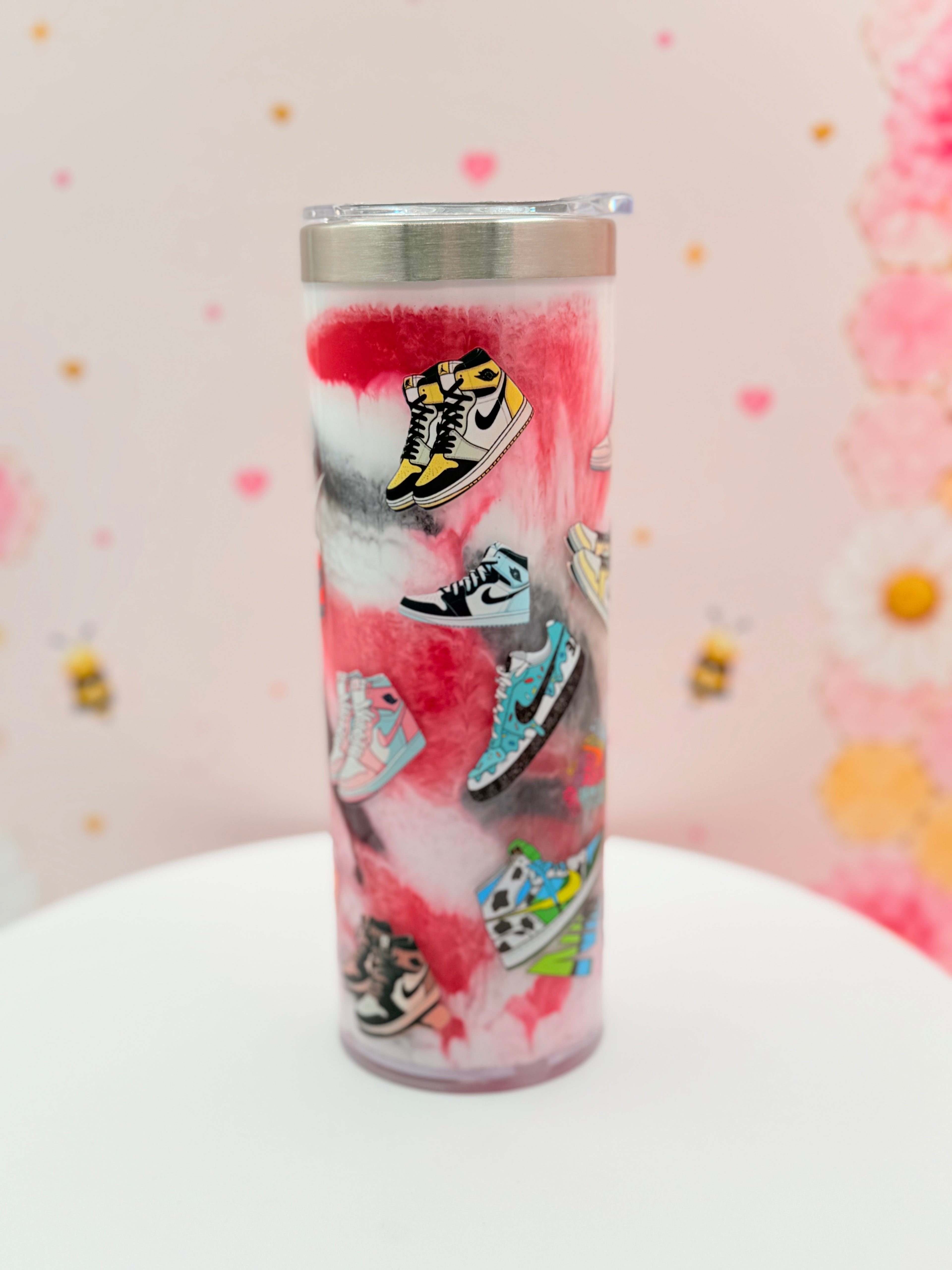 Sneaker-Inspired Skinny Tumbler | Pink & Black Handmade Stainless Steel Tumbler | Fashion Lover Gift | 20oz