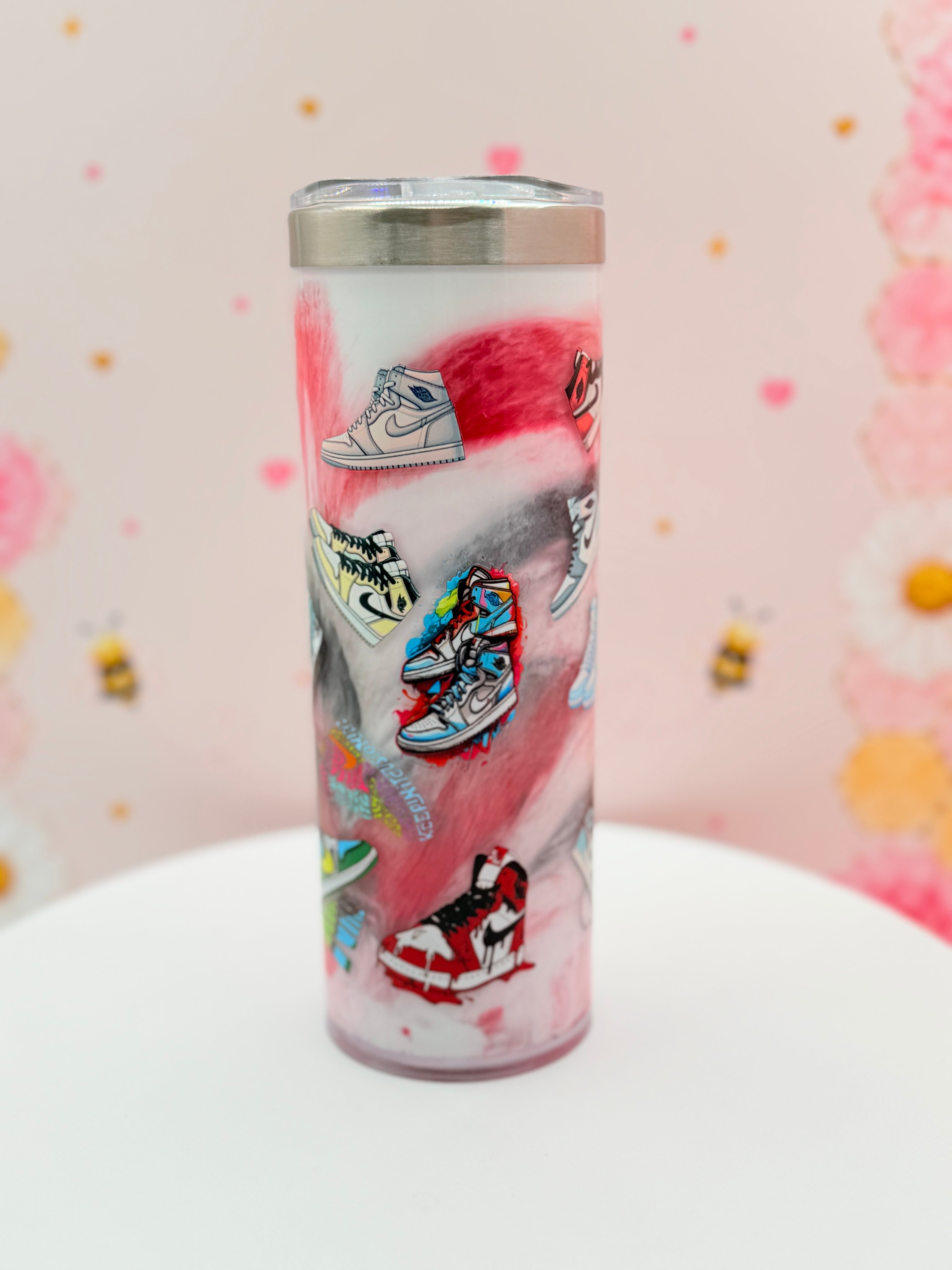 Sneaker-Inspired Skinny Tumbler | Pink & Black Handmade Stainless Steel Tumbler | Fashion Lover Gift | 20oz