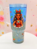 Island Princess Inspired Lava Tumbler | Handmade Blue Glitter Flow Cup | 40 oz Double Wall Acrylic Tumbler with Handle | Tropical Gift