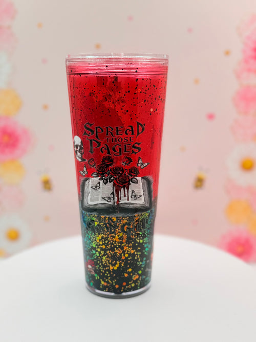 Dark Academia Book Lover Lava Tumbler | Handmade Glitter Flow Cup | 24 oz Double Wall Acrylic Tumbler | Gothic Reader Gift