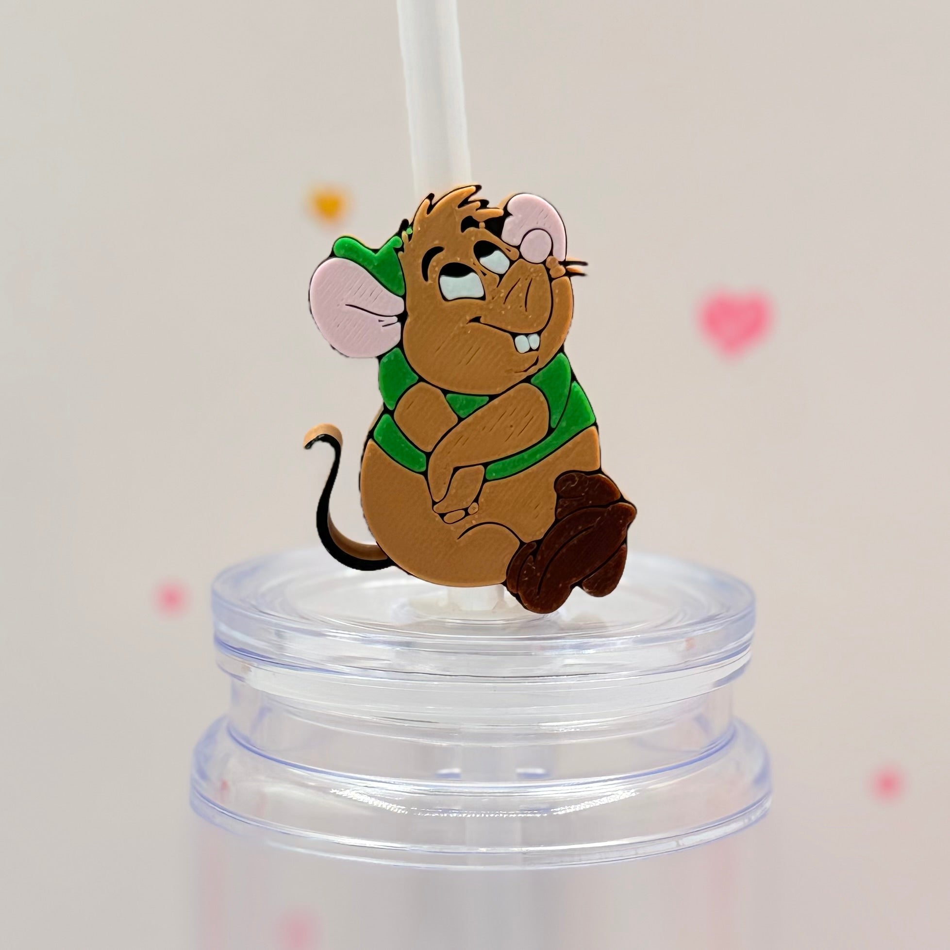 Cute Brown Cartoon Mouse Straw Topper | Straw Charm