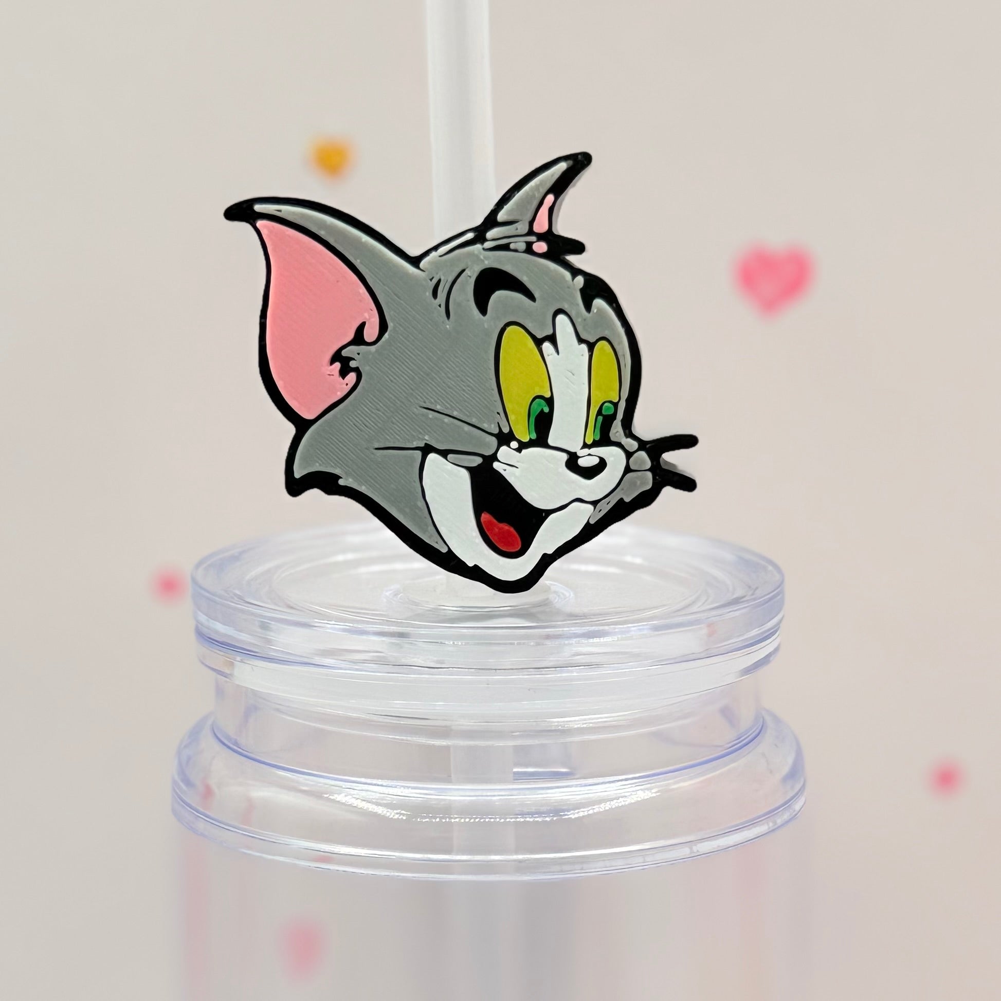 Cute Gray Cartoon Cat Straw Topper