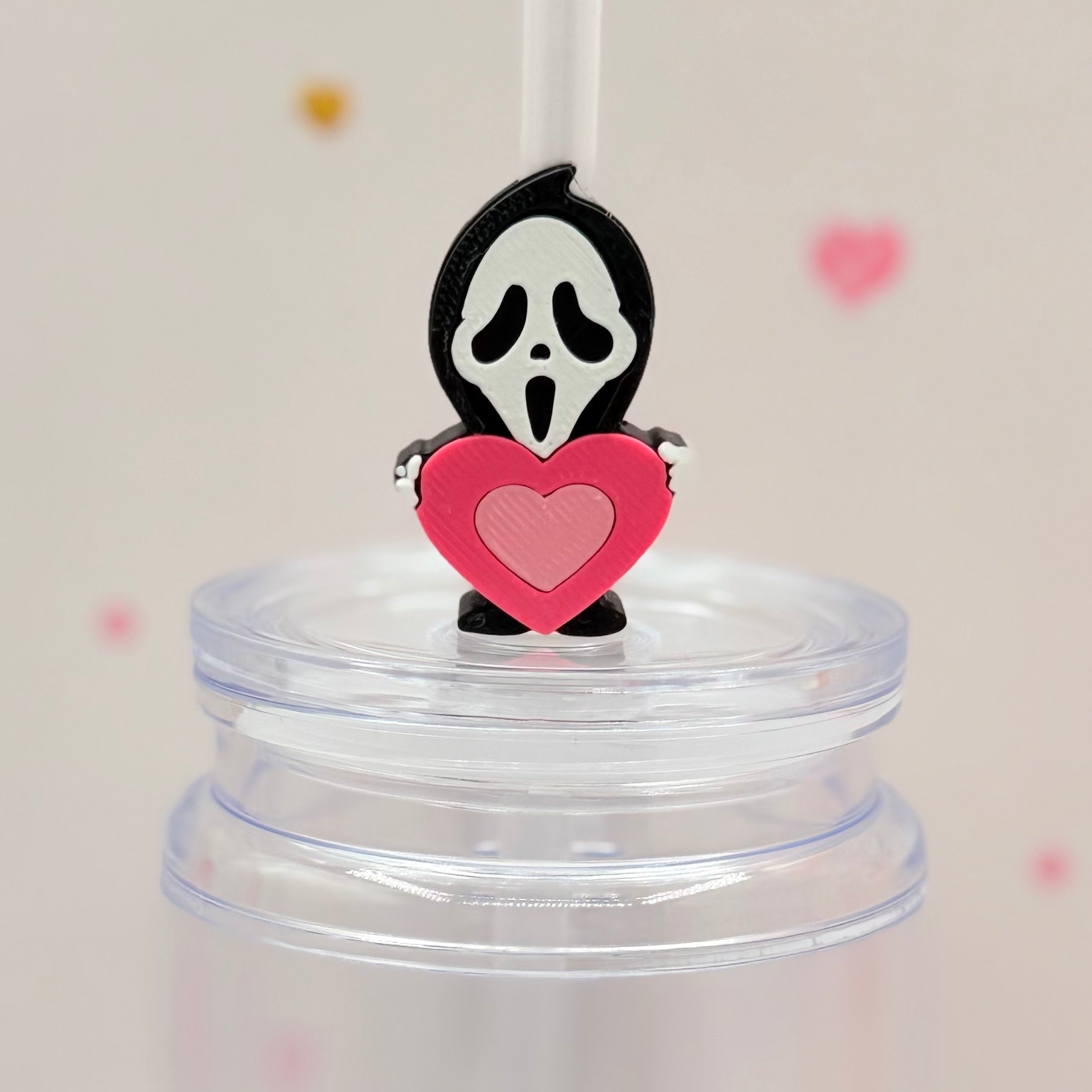 Spooky Ghost Holding Heart Straw Topper | Cute Horror Straw Charm | Valentine’s Accessory