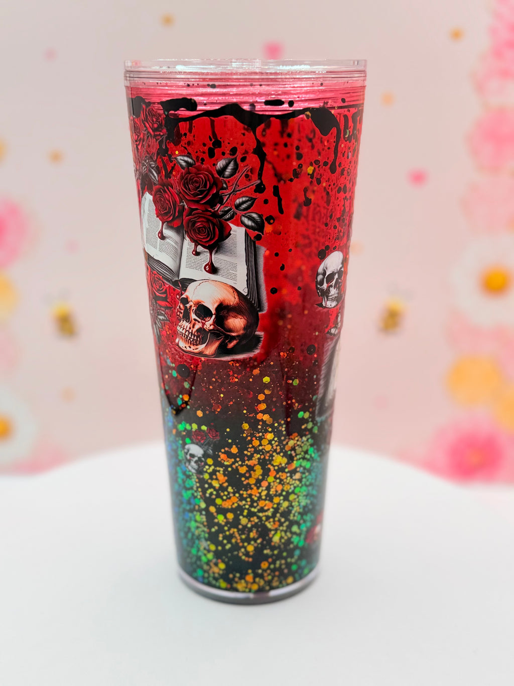 Dark Academia Book Lover Lava Tumbler | Handmade Glitter Flow Cup | 24 oz Double Wall Acrylic Tumbler | Gothic Reader Gift
