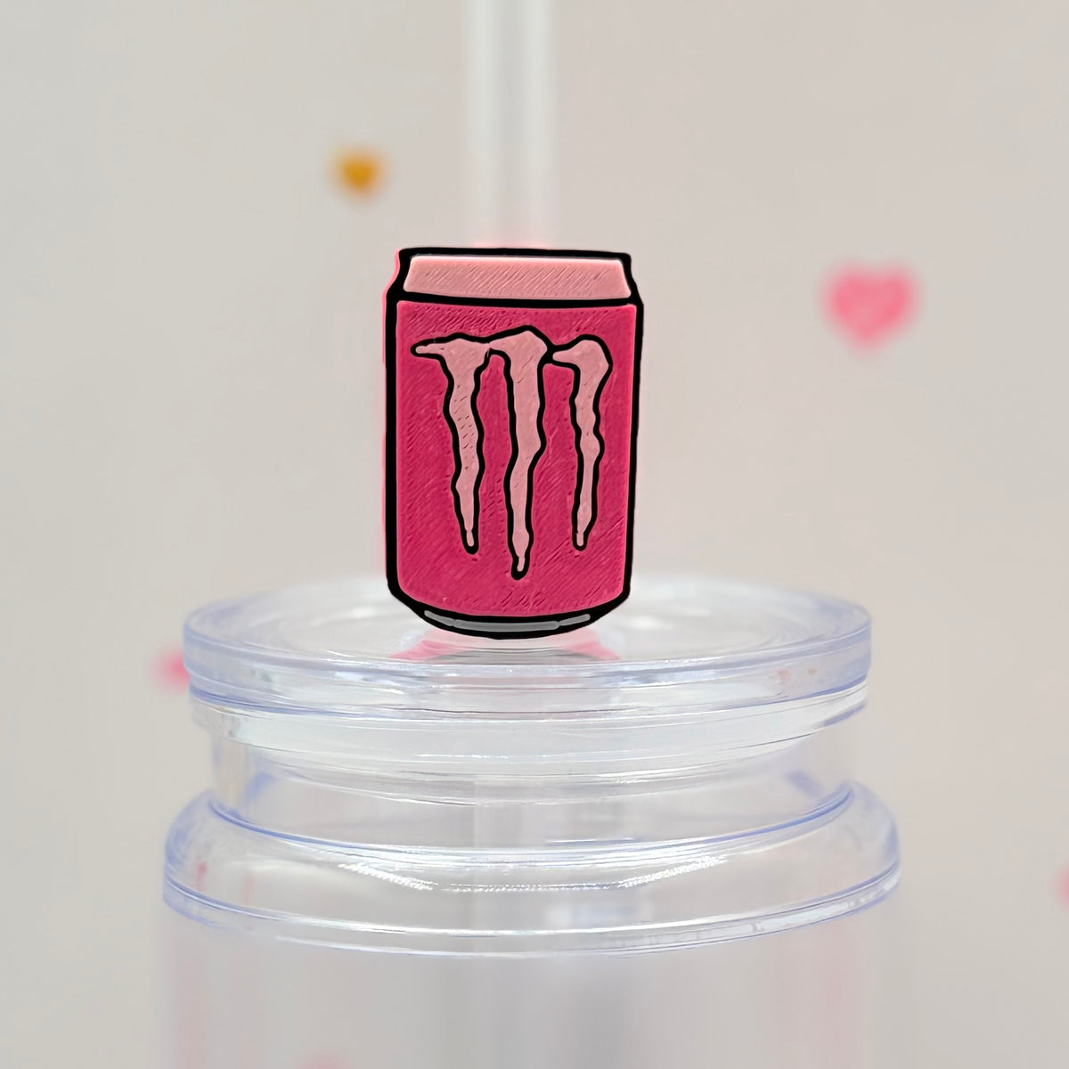Pink Energy Drink Straw Topper | Cute Soda Can Straw Charm