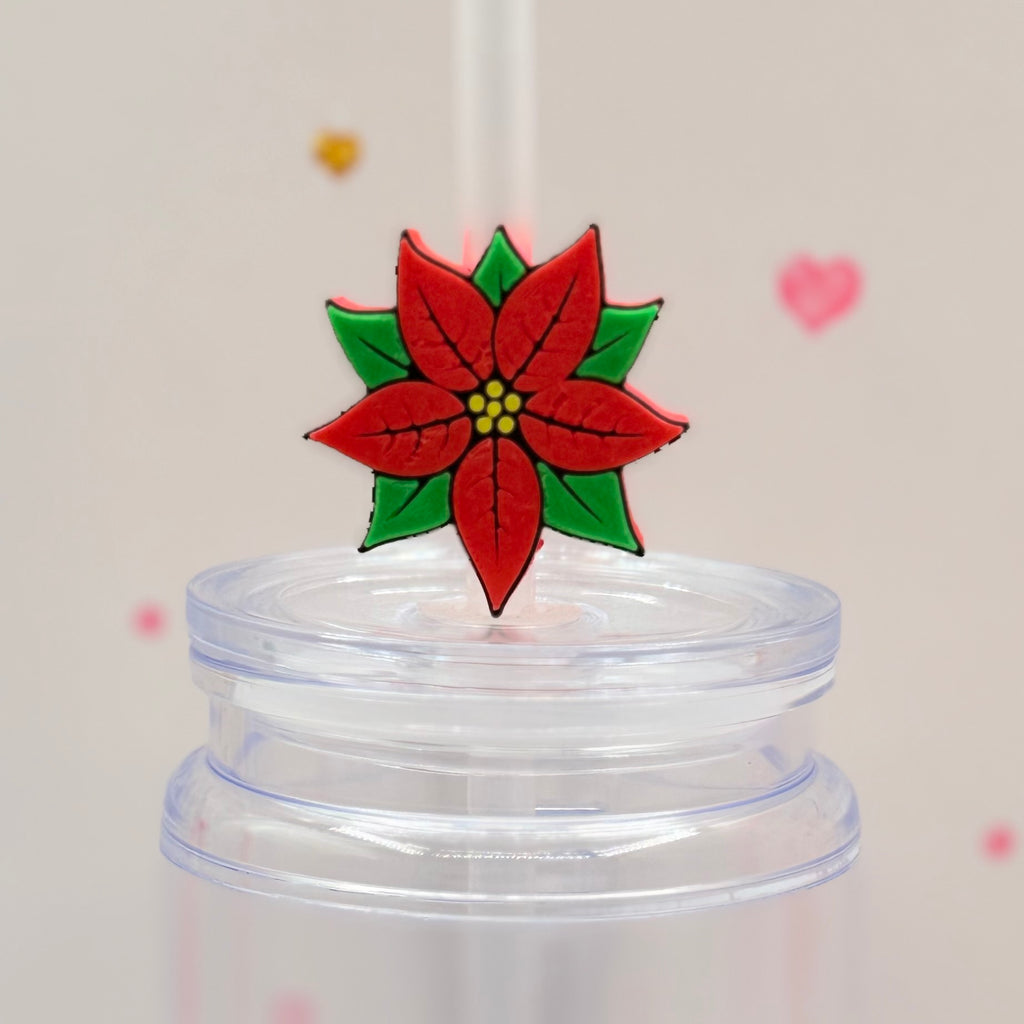 Poinsettia Straw Topper | Christmas Flower Straw Charm