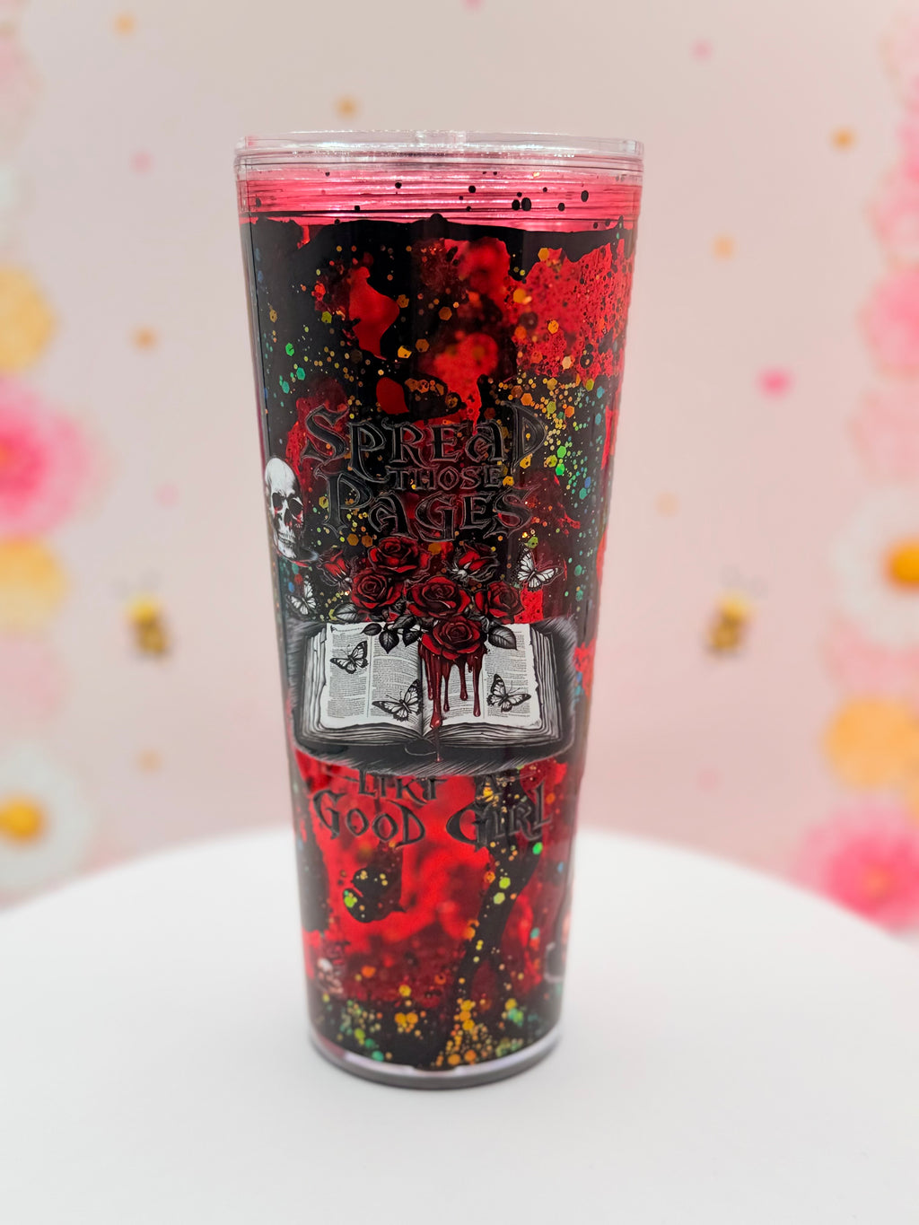 Dark Academia Book Lover Lava Tumbler | Handmade Glitter Flow Cup | 24 oz Double Wall Acrylic Tumbler | Gothic Reader Gift