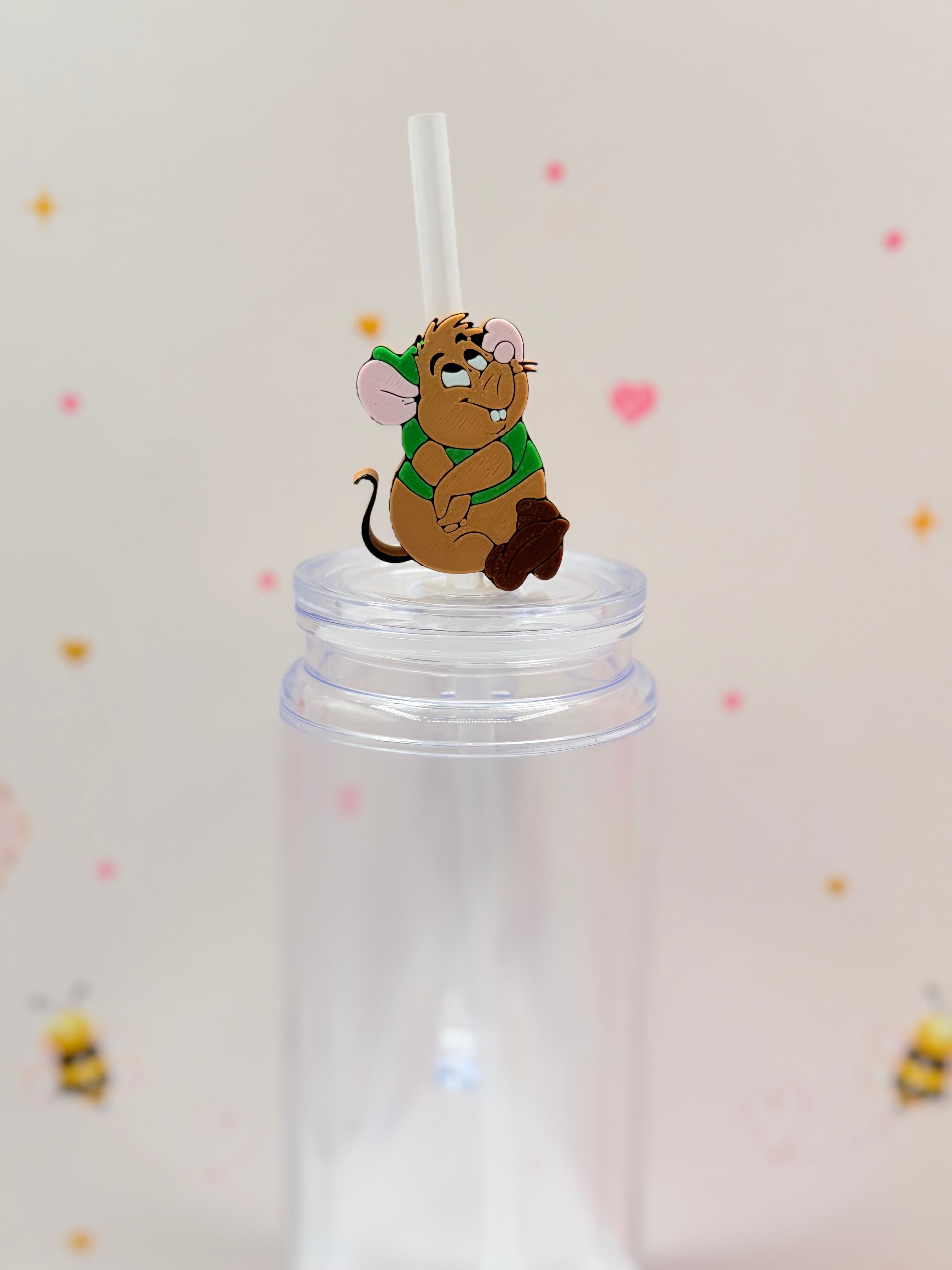 Cute Brown Cartoon Mouse Straw Topper | Straw Charm