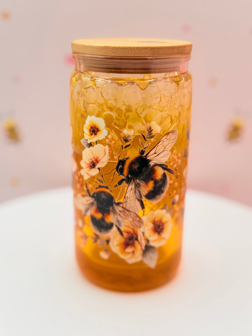Bee & Wildflower Plastic Can Cup | 16 oz Reusable Cold Cup with Bamboo Lid & Straw | Floral Bee Tumbler | Nature Lover Gift