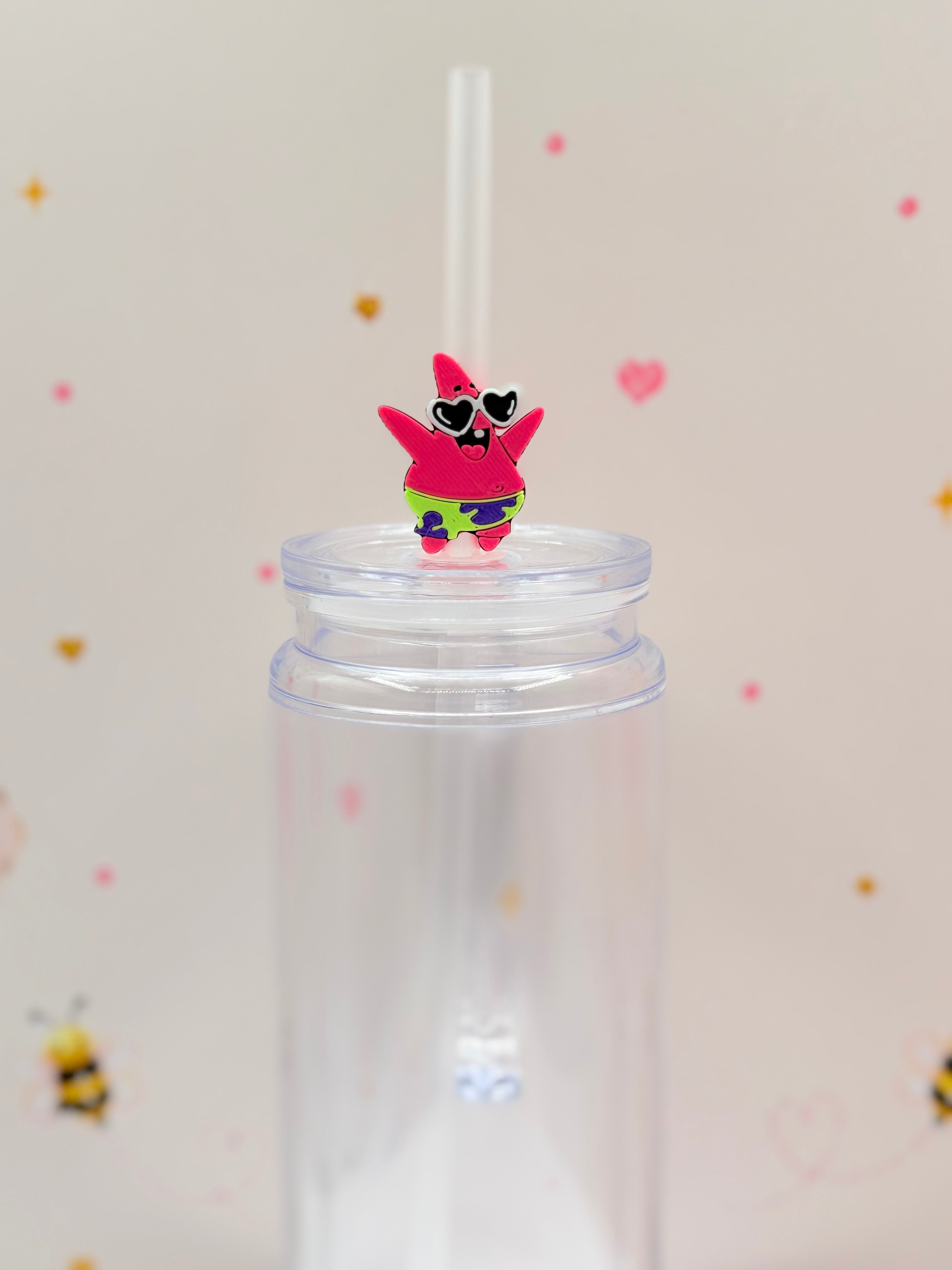 Pink Starfish Straw Topper with Sunglasses | Cute Beach Straw Charm