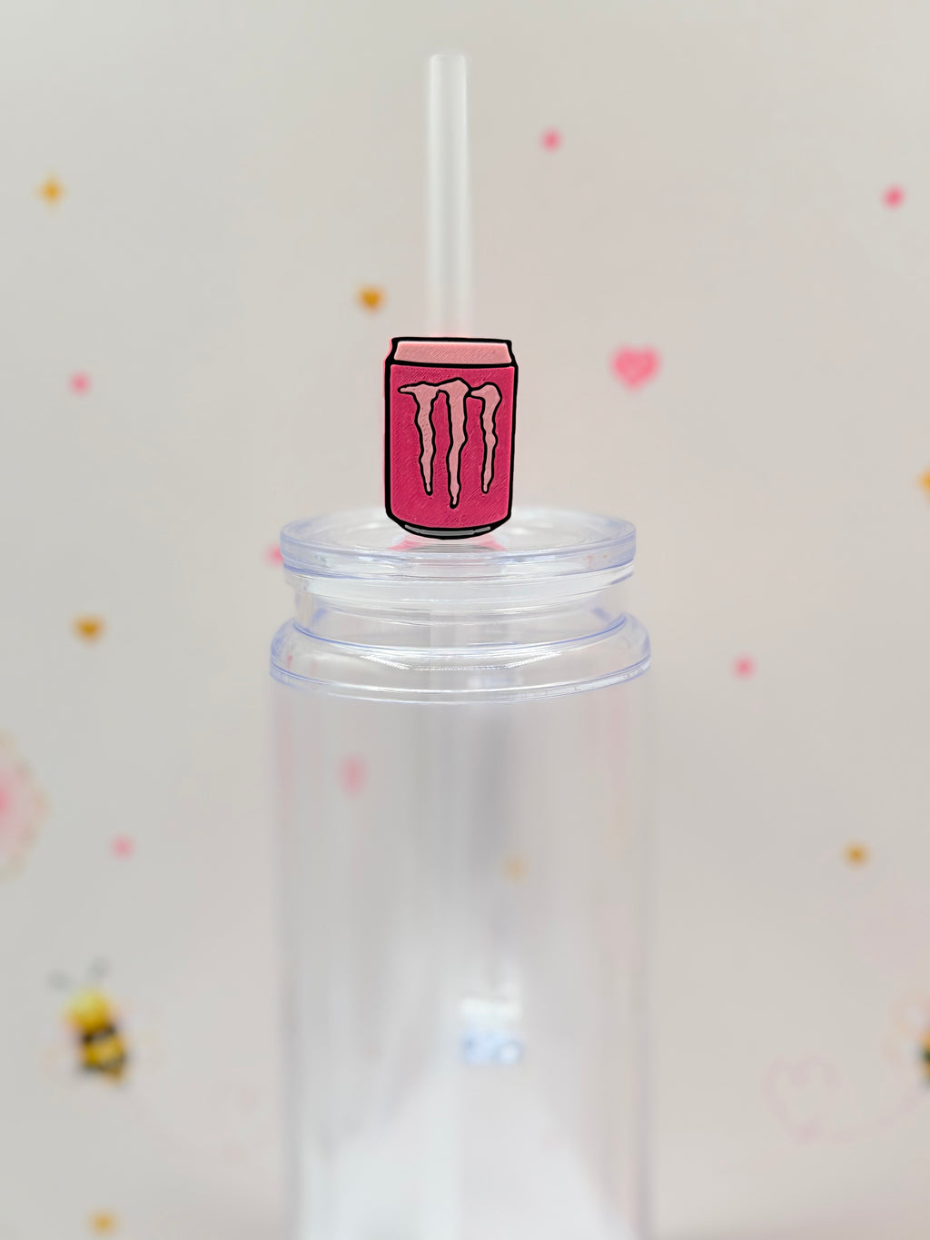 Pink Energy Drink Straw Topper | Cute Soda Can Straw Charm