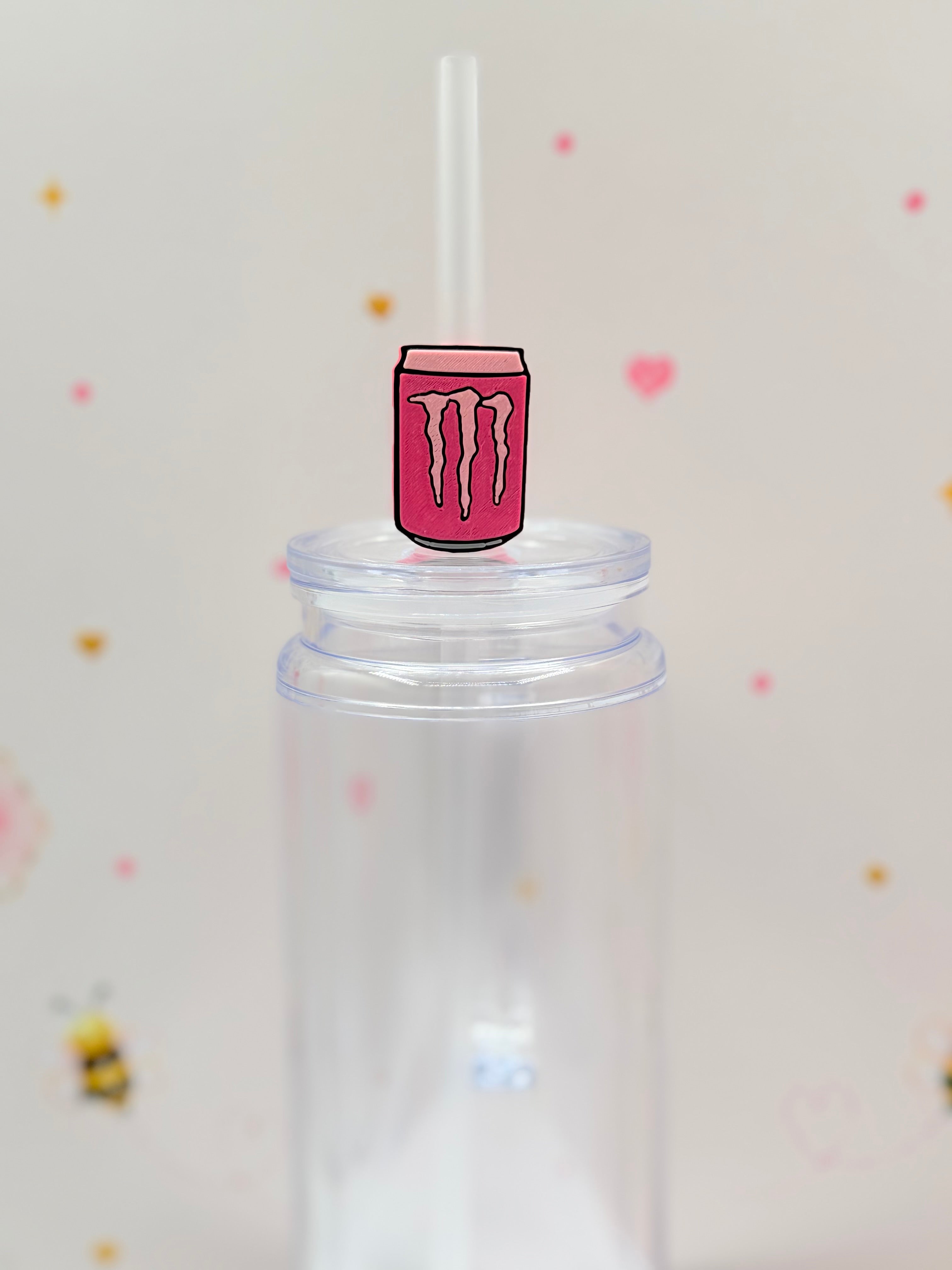Pink Energy Drink Straw Topper | Cute Soda Can Straw Charm