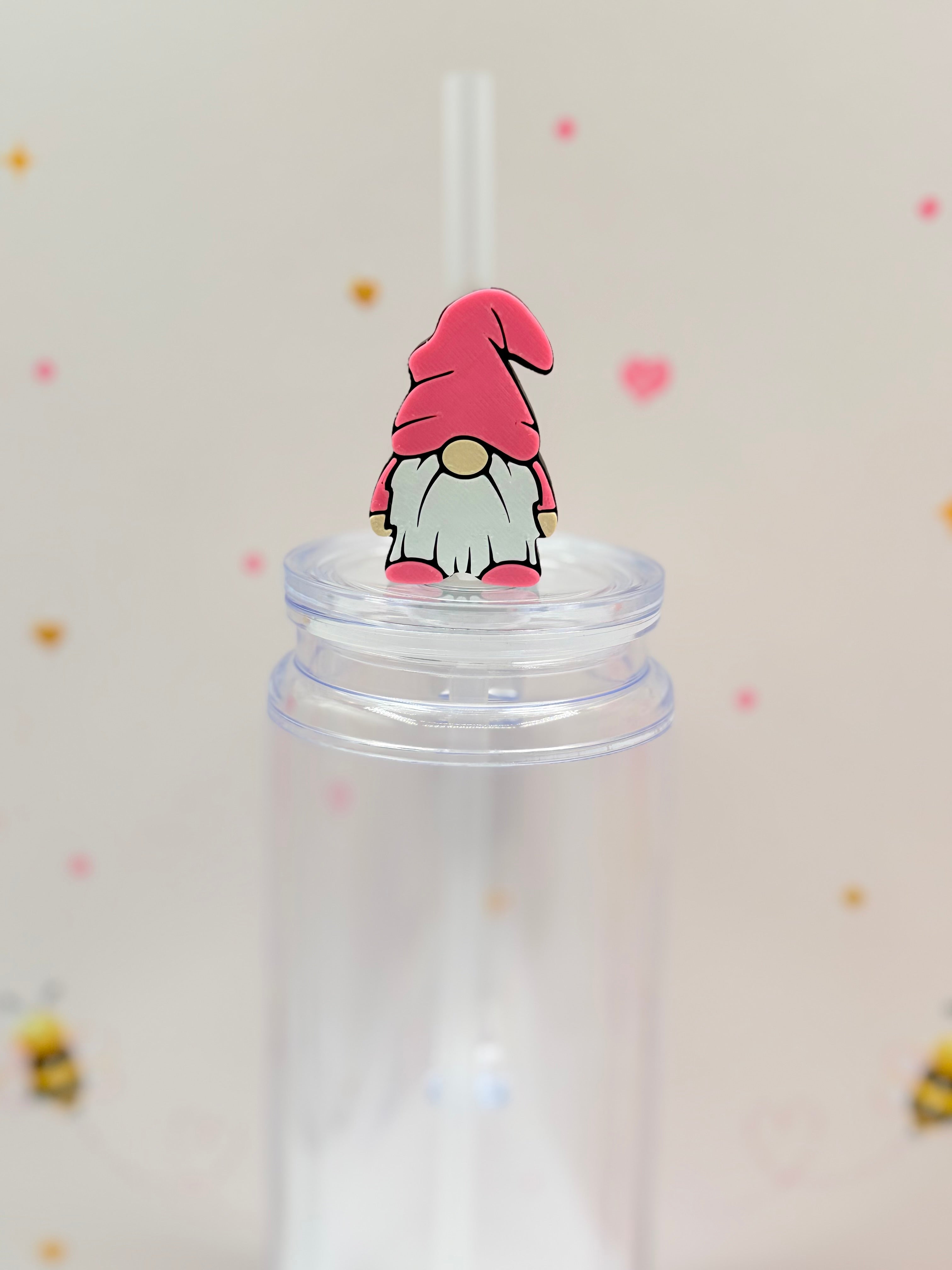 Pink Gnome Straw Topper | Cute Gnome Straw Charm
