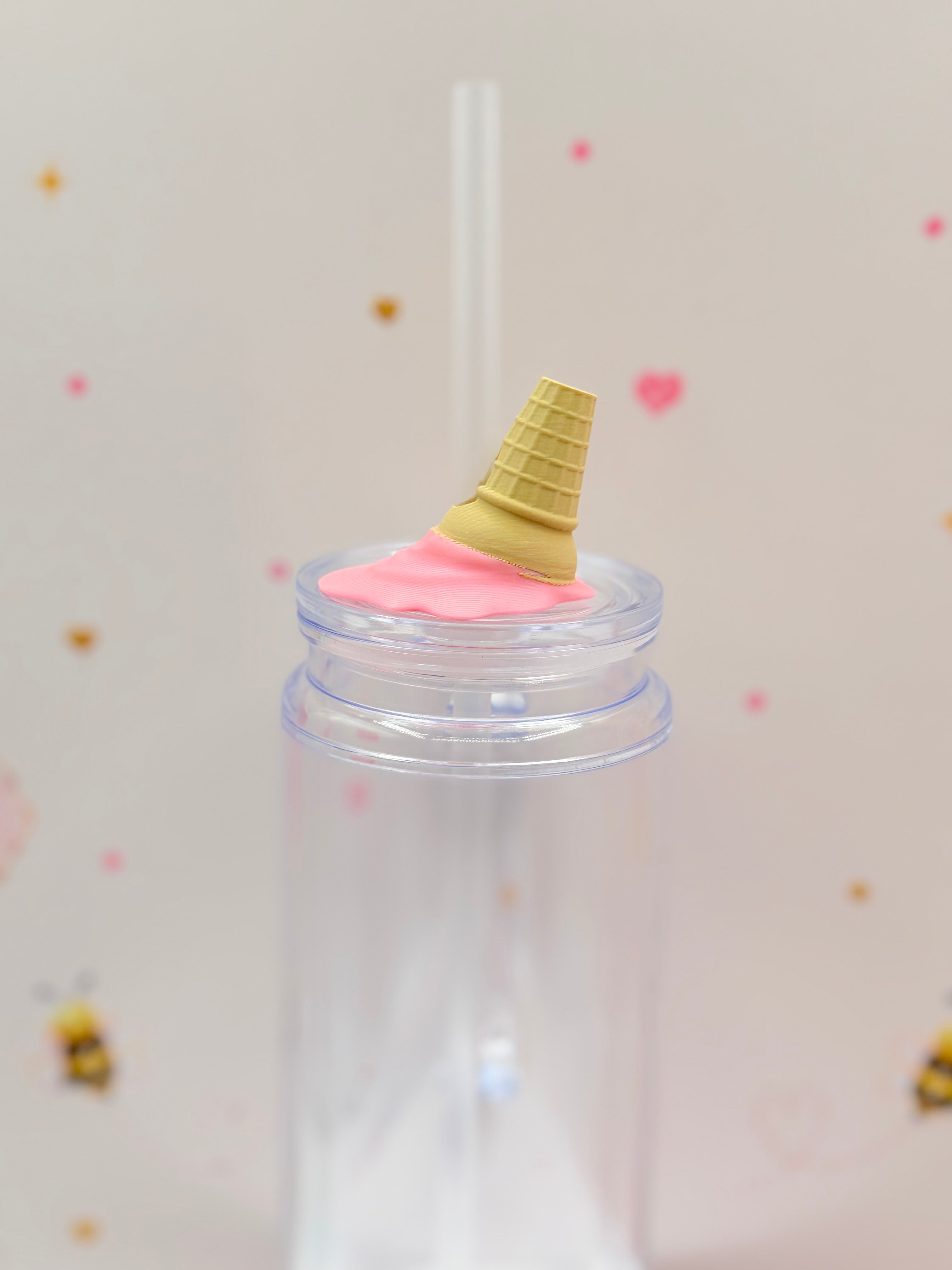 Melted Ice Cream Straw Topper | Pink Ice Cream Cone Straw Charm