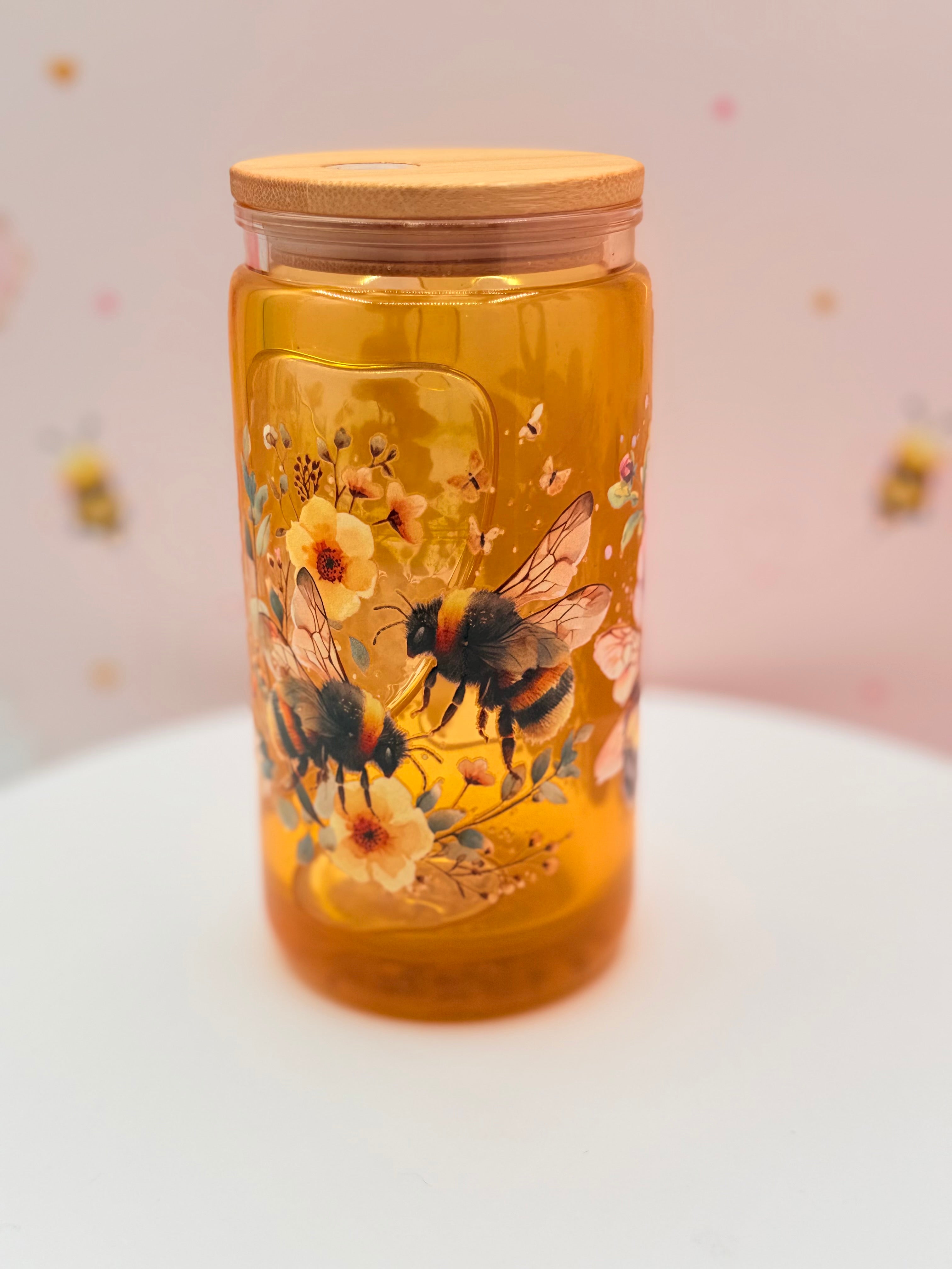Bee & Wildflower Plastic Can Cup | 16 oz Reusable Cold Cup with Bamboo Lid & Straw | Floral Bee Tumbler | Nature Lover Gift