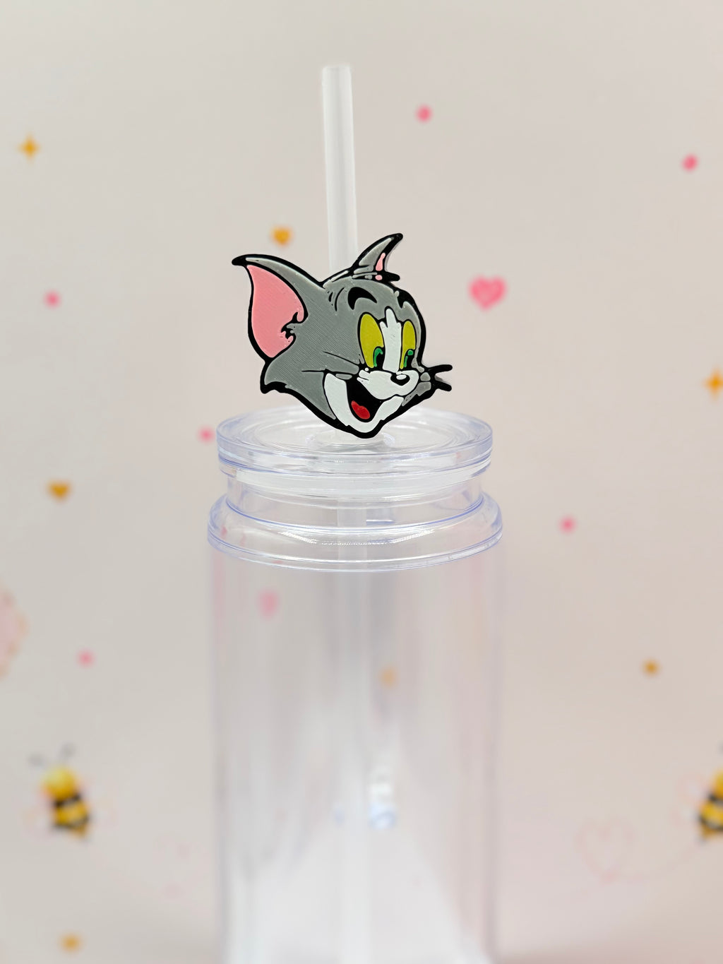 Cute Gray Cartoon Cat Straw Topper