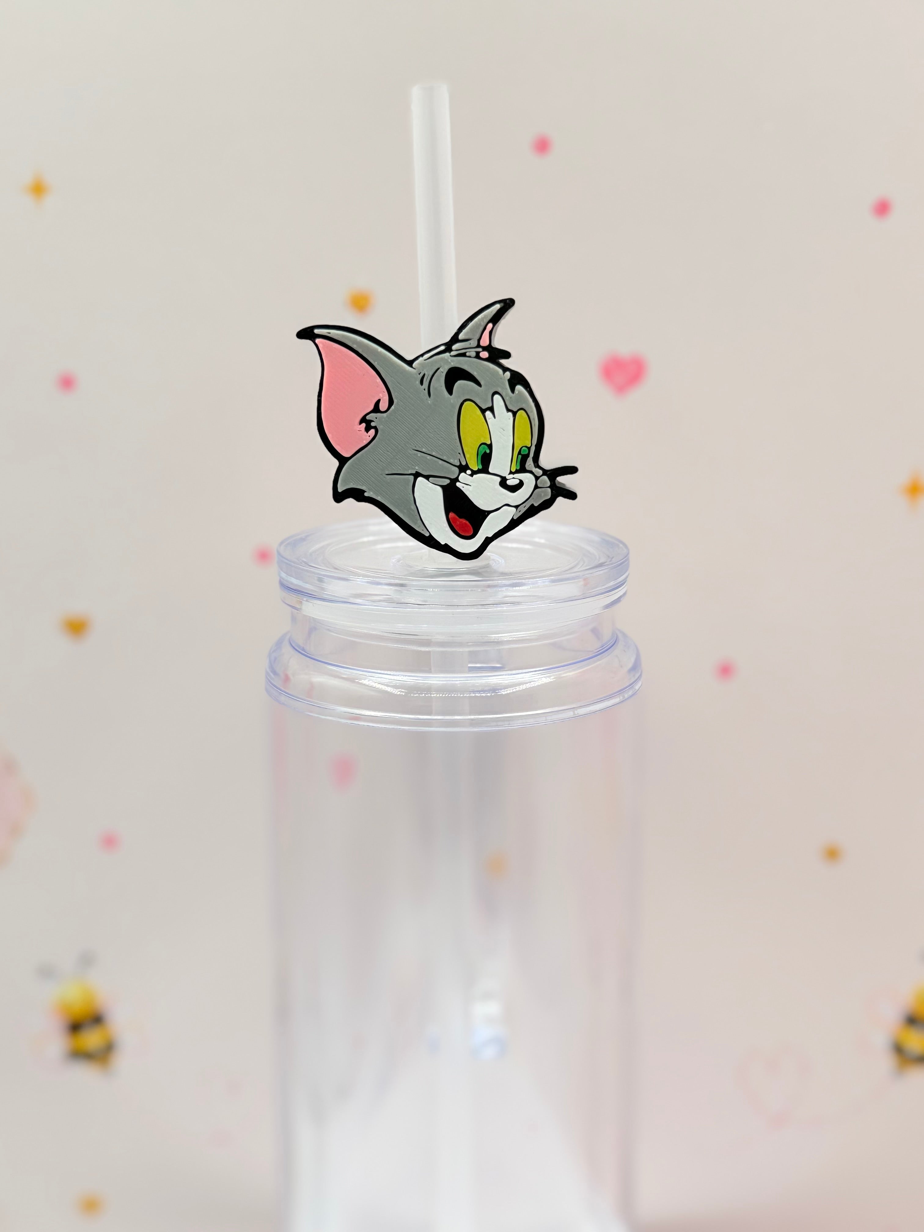 Cute Gray Cartoon Cat Straw Topper