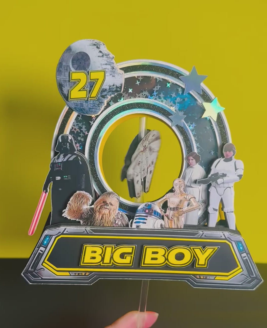 Galaxy Inspired Birthday Cake Topper | Space Theme Personalized Cake Topper | Custom Sci-Fi Party Decoration | Layered Cake Topper